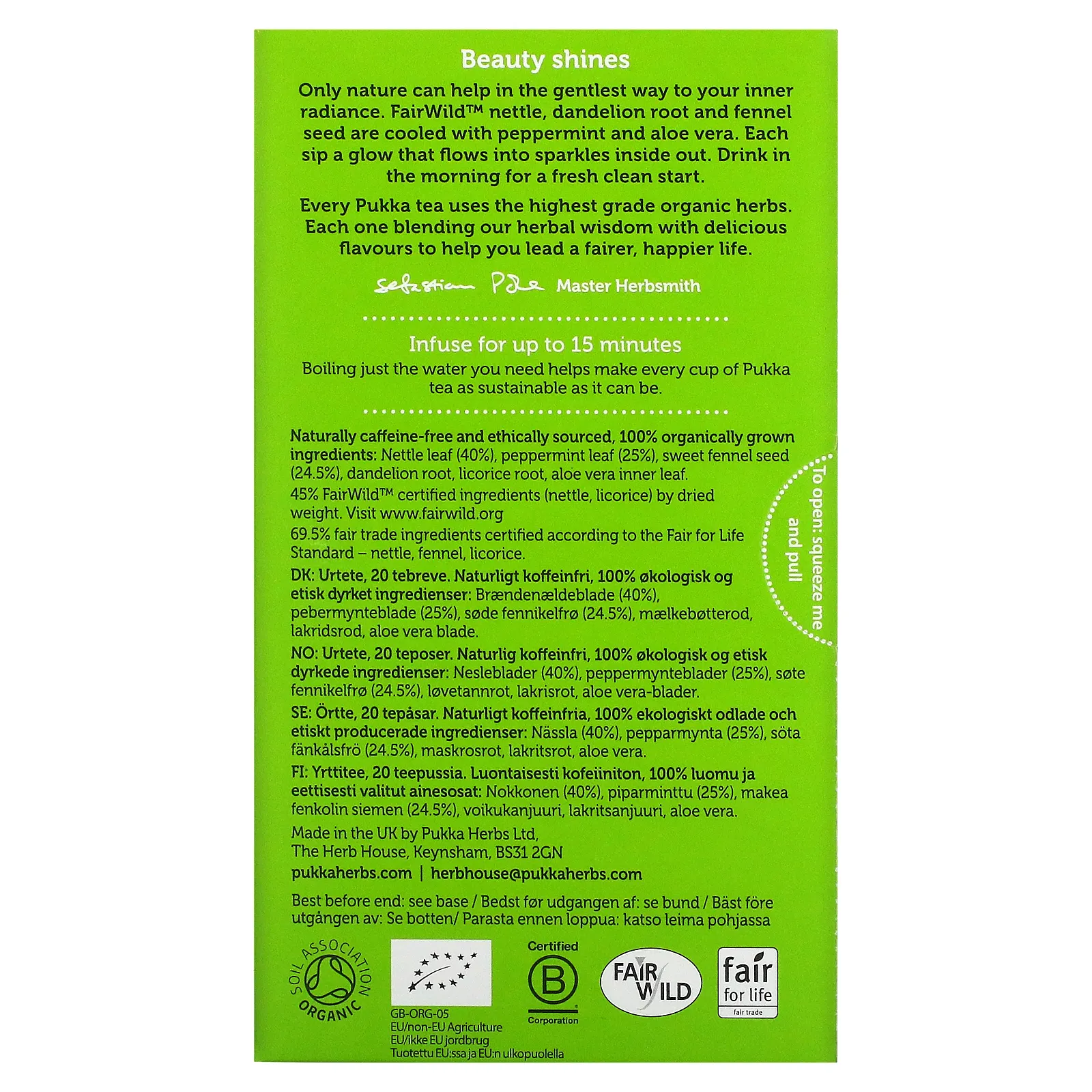 Pukka Herbs, Органический травяной чай, очищение, без кофеина, 20 пакетиков, 36 г (1,27 унции)