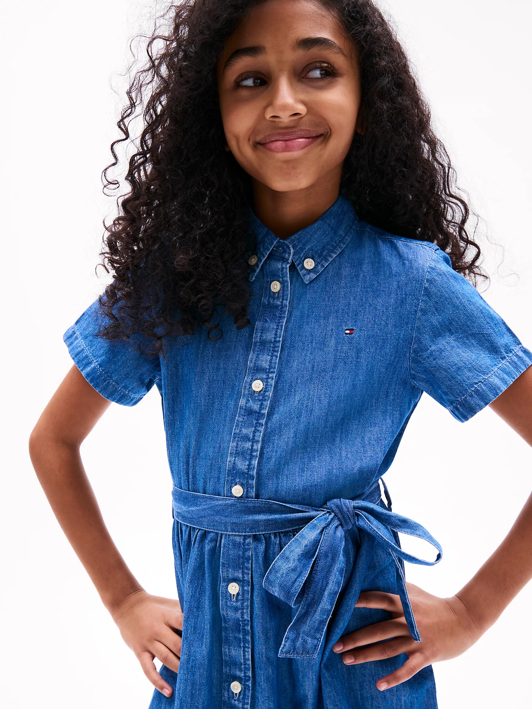 Платье для девочек Tommy Hilfiger, Детское платье из шамбре с поясом