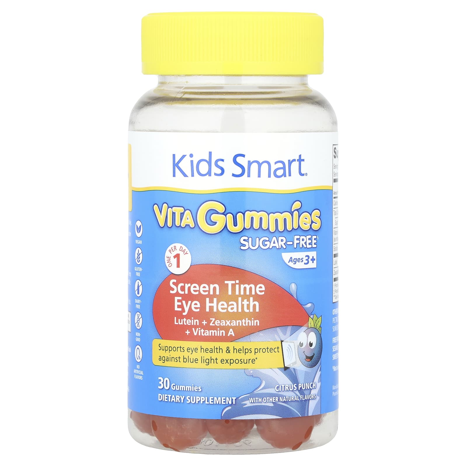 Kids Smart® Vita Gummies, Kids Smart® Vita, жевательные таблетки для здоровья глаз, без сахара, для детей от 3 лет, цитрусовый пунш, 30 жевательных таблеток