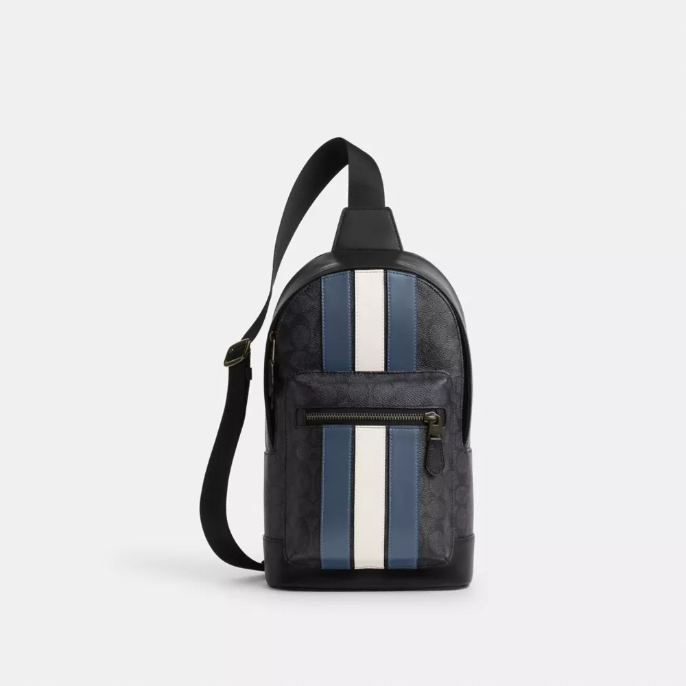 Сумка COACH West Pack In Signature Canvas With Varsity Stripe