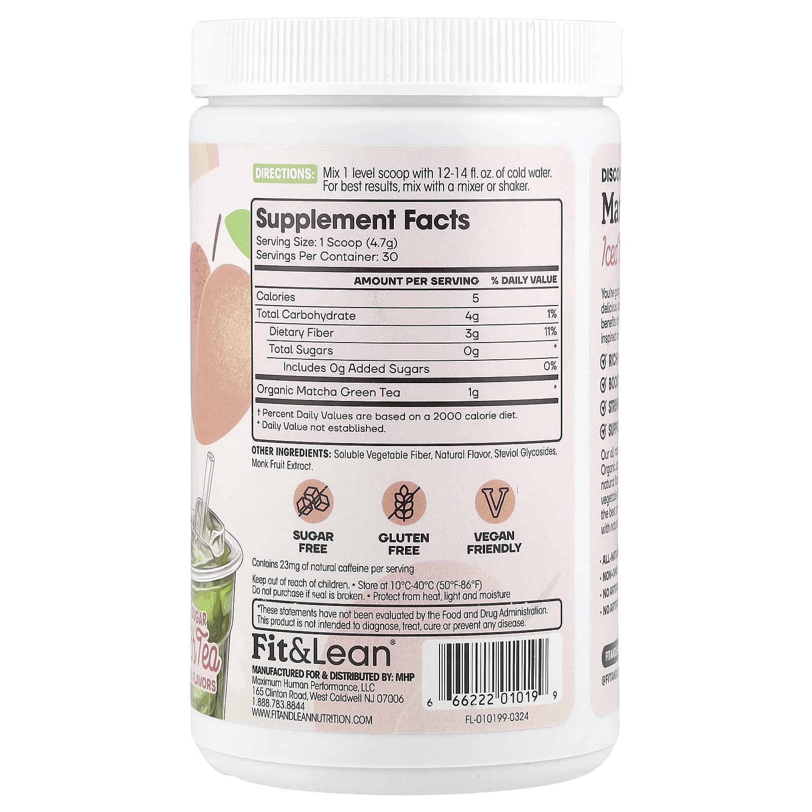 Fit & Lean, Чай со льдом Matcha Amore, персиковый чай, 141 г (5 унций)