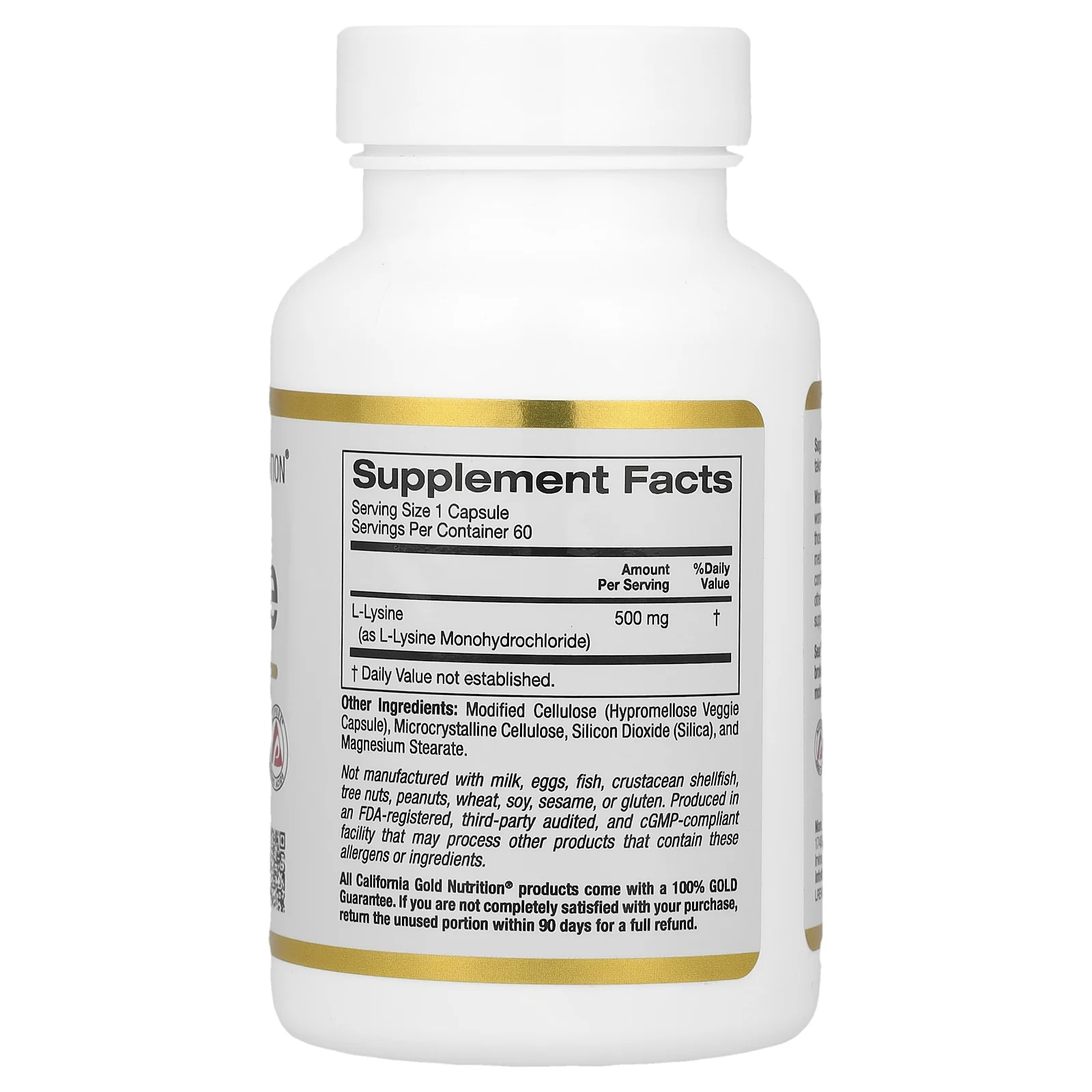 California Gold Nutrition, L-лизин, 500 мг, 60 растительных капсул