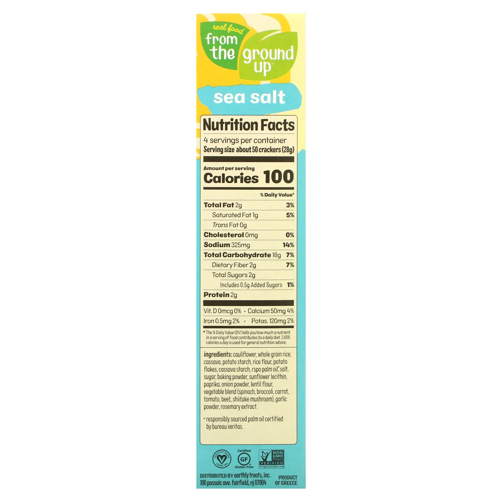 From The Ground Up, Крекеры из цветной капусты, морская соль, 113 г (4 унции)