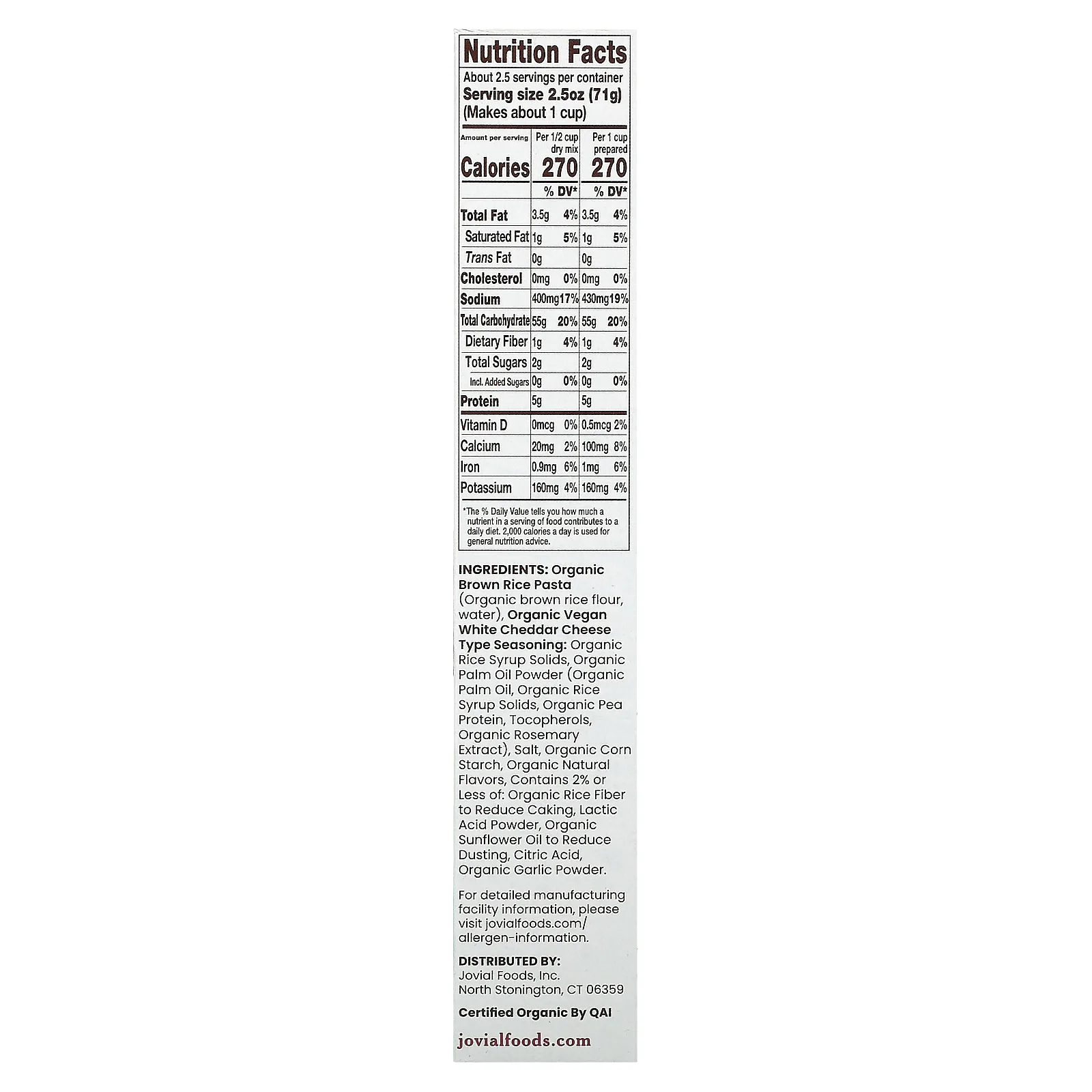 Jovial, Органический продукт без глютена, без молочных продуктов, веганские макароны, 170 г (6 унций)