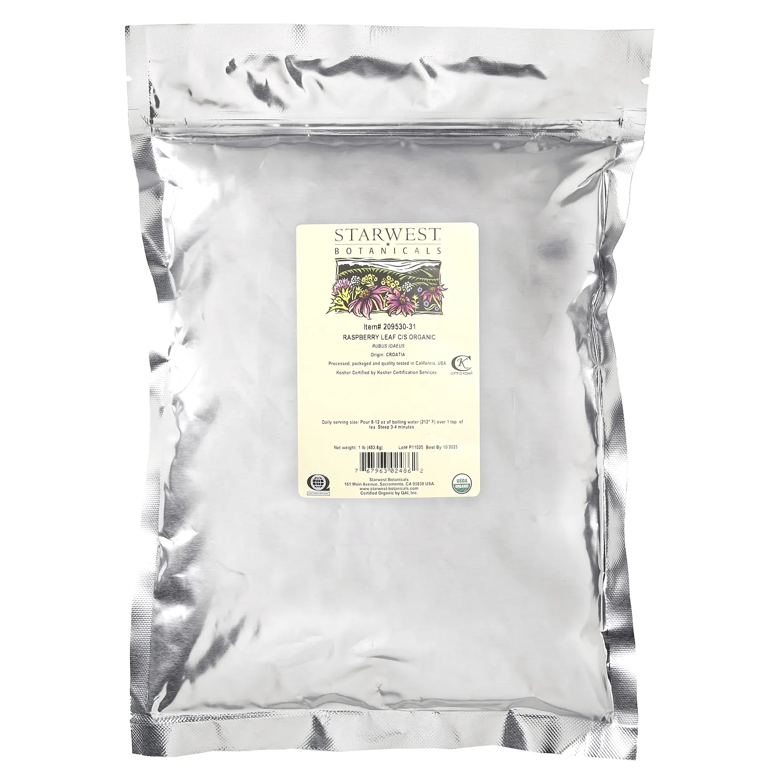 Starwest Botanicals, Органический лист малины C/S, 1 фунт (453,6 г)