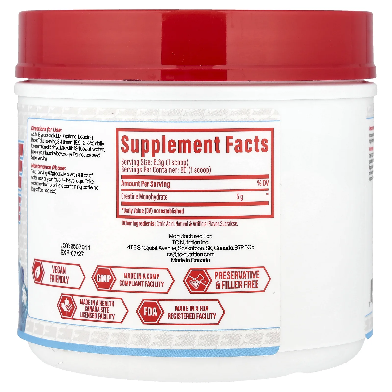 TC Nutrition, моногидрат креатина, Blue Slushie, 90 порций, 567 г (20 унций)