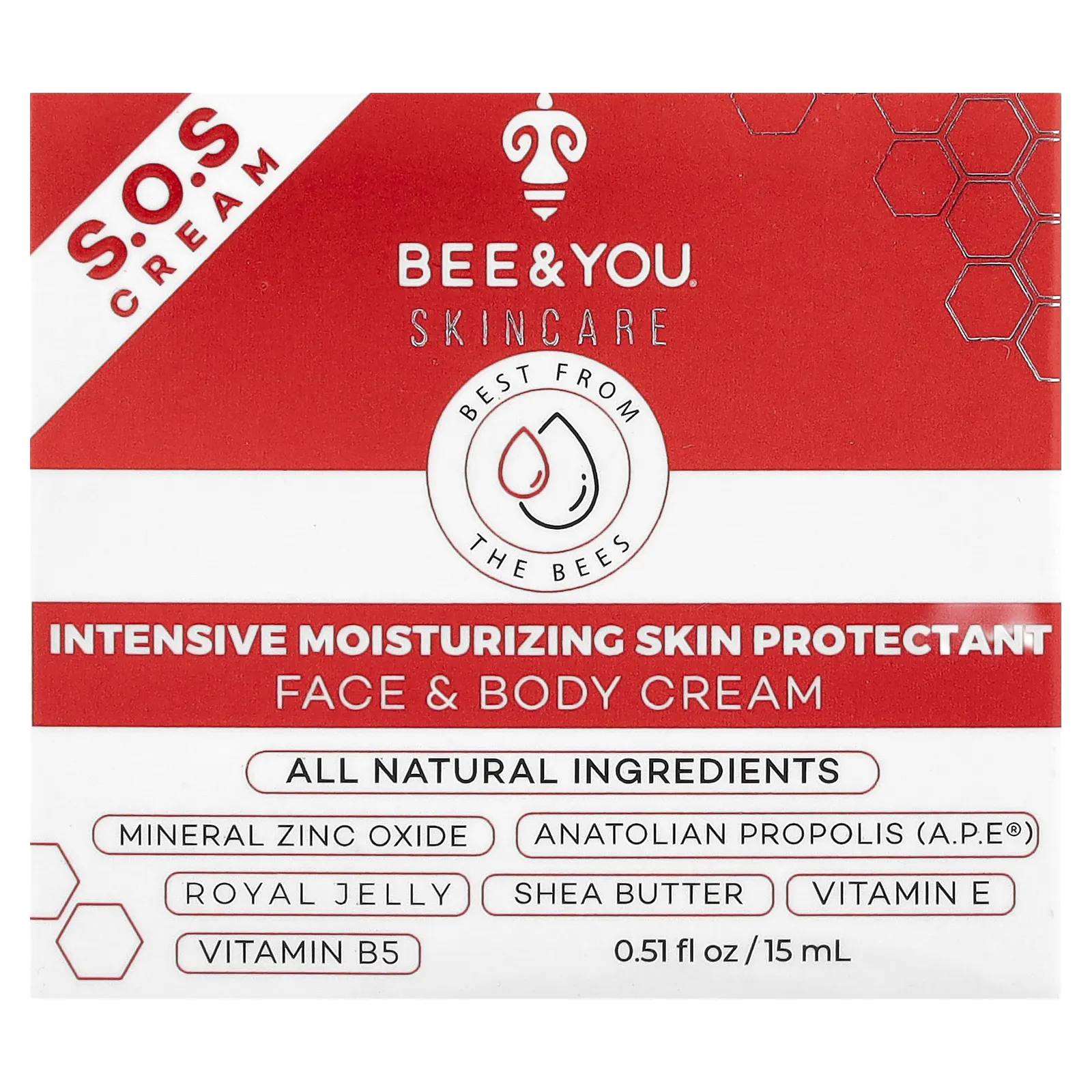 Bee&You, Интенсивный увлажняющий защитный крем для лица и тела, 15 мл (0,51 жидк. Унции)