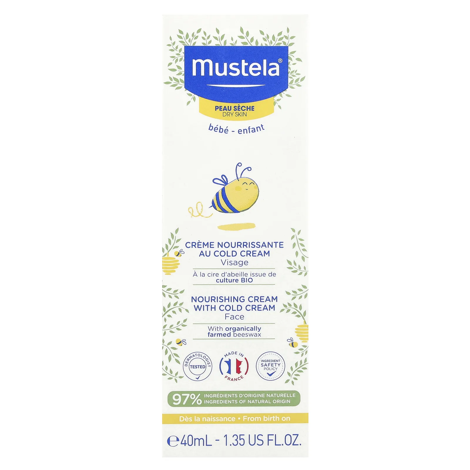 Mustela, питательный охлаждающий детский крем для лица, для сухой кожи, 40 мл (1,35 жидк. унции)