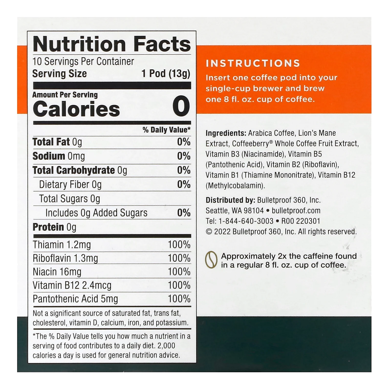 BulletProof, The High Achiever, кофе в капсулах, средней и темной обжарки, 10 капсул по 13 г (0,47 унции)