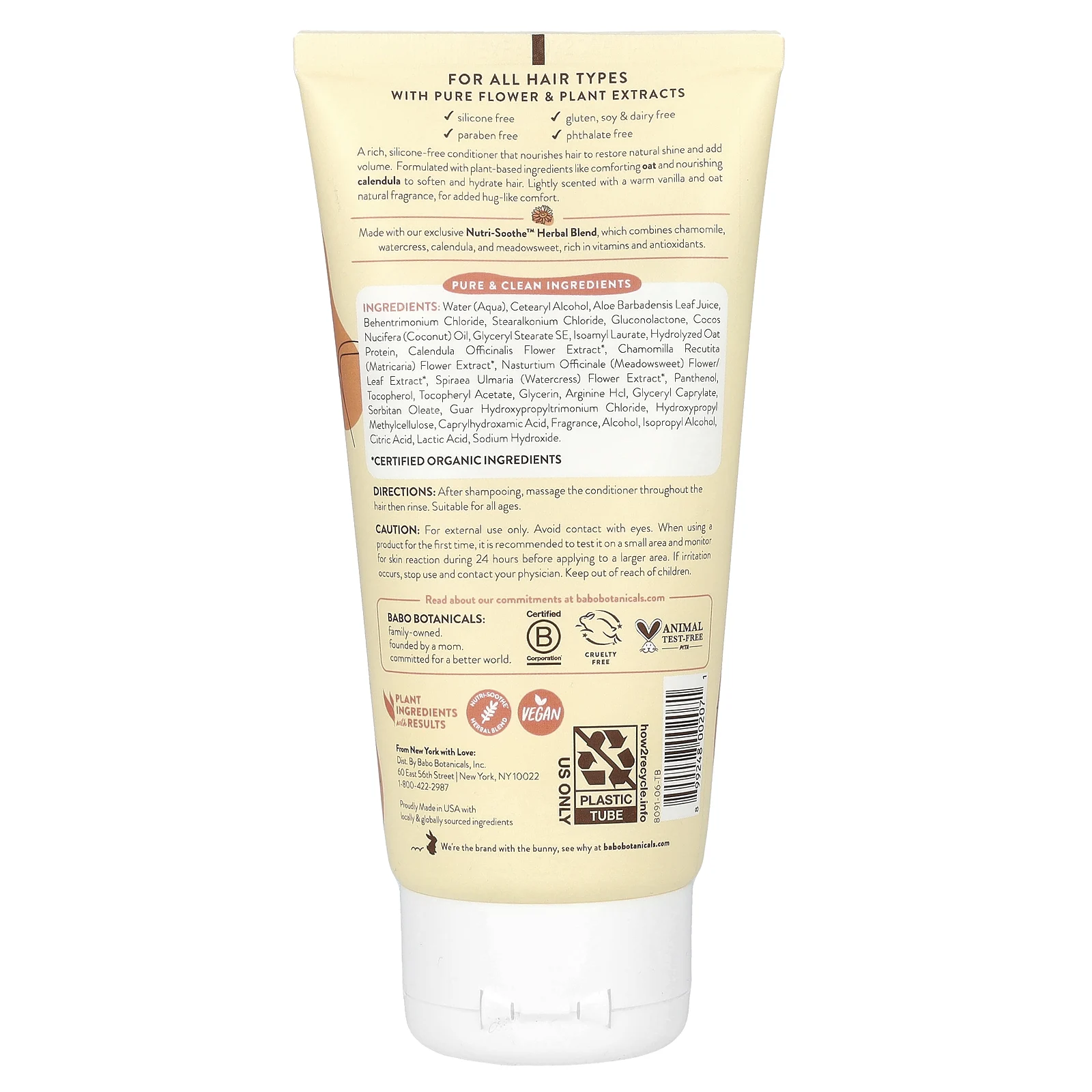 Babo Botanicals, увлажняющий кондиционер, для всех типов волос, овес и календула, 180 мл (6 жидк. унций)