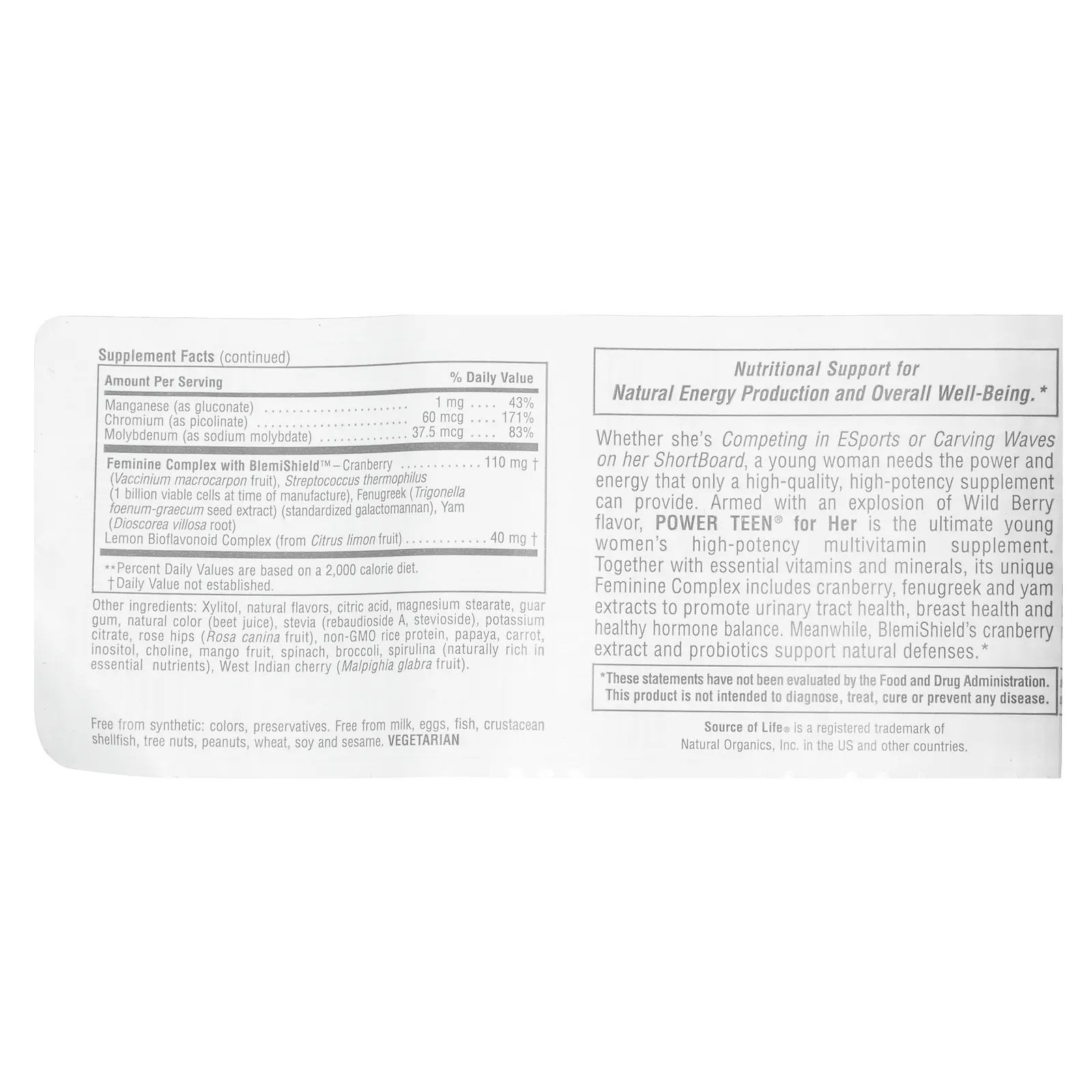 NaturesPlus, Source of Life, можный подросток, для нее, Без сахара, натуральный вкус лесных ягод, 60 жевательных таблеток