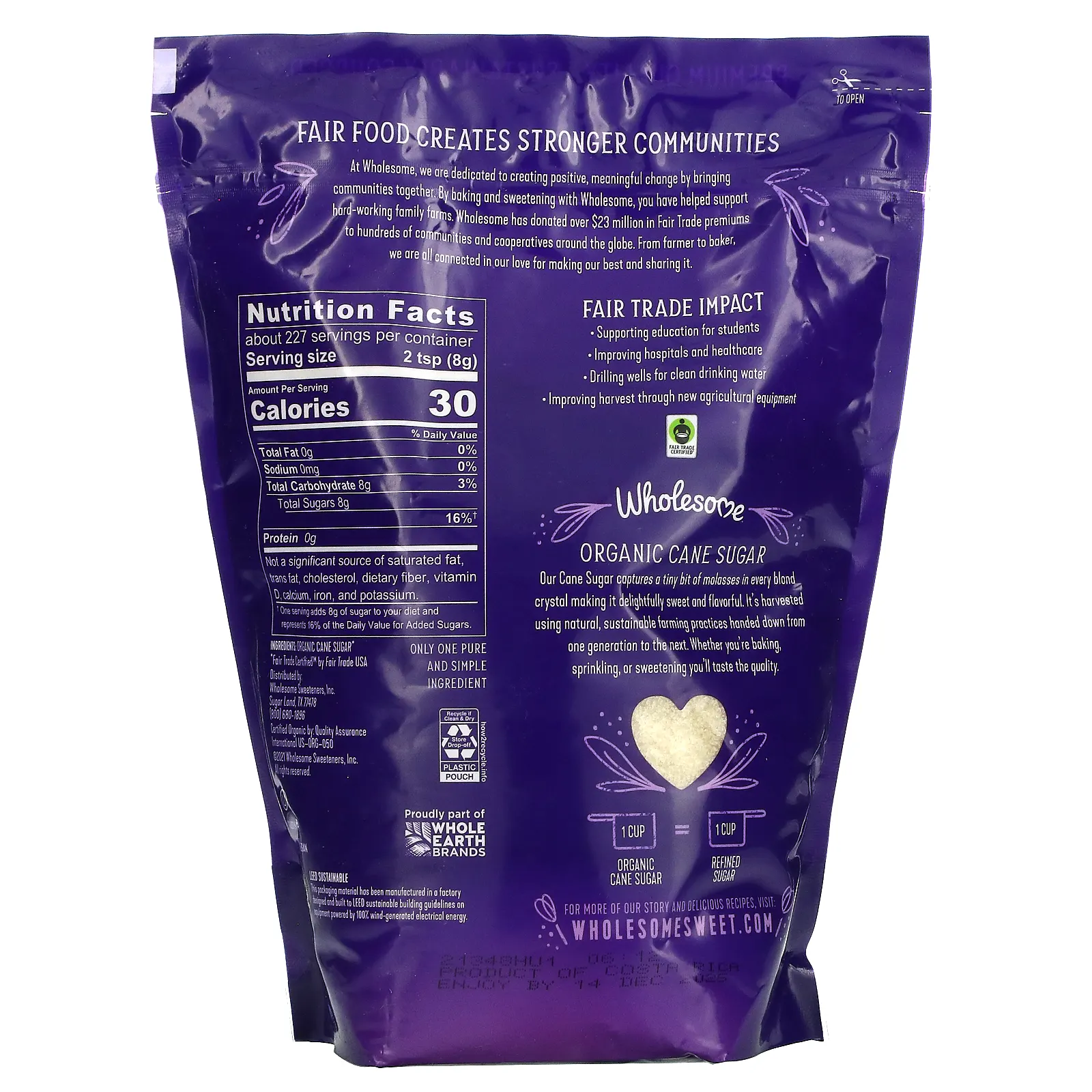 Wholesome Sweeteners, Органический тростниковый сахар, 1,81 кг (4 фунта)