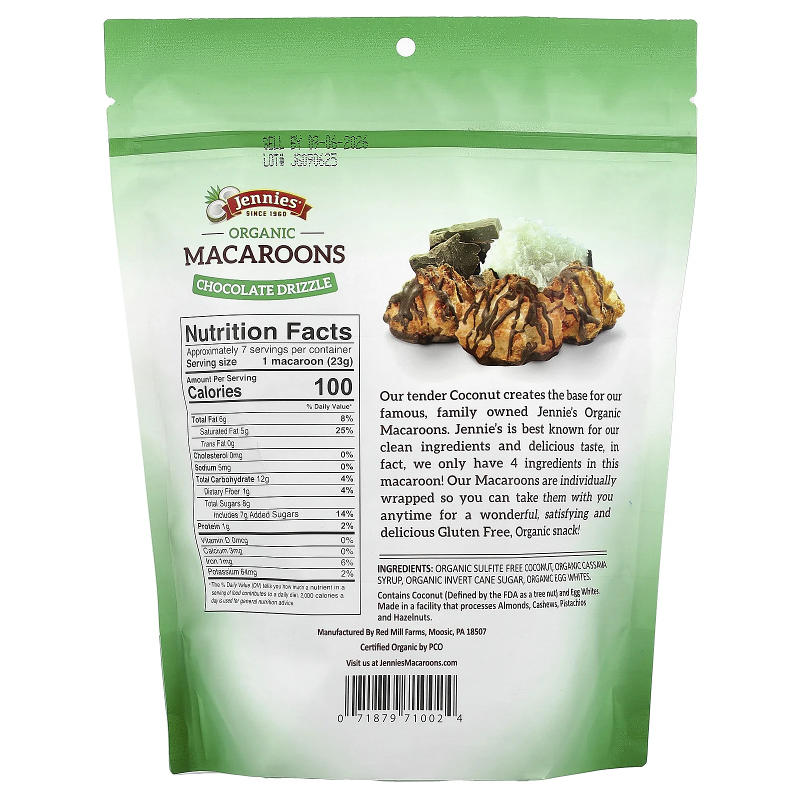 Jennies Macaroons, органические макароны, с шоколадной глазурью, 149 г (5,25 унции)