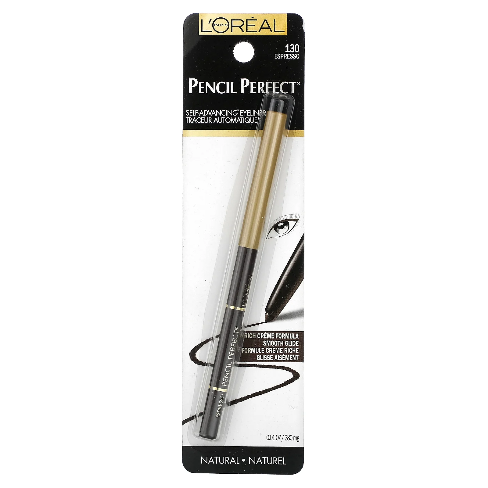 L'Oréal, Pencil Perfect, самонаводящаяся подводка для глаз, оттенок 130 эспрессо, 280 мг (0,01 унции)
