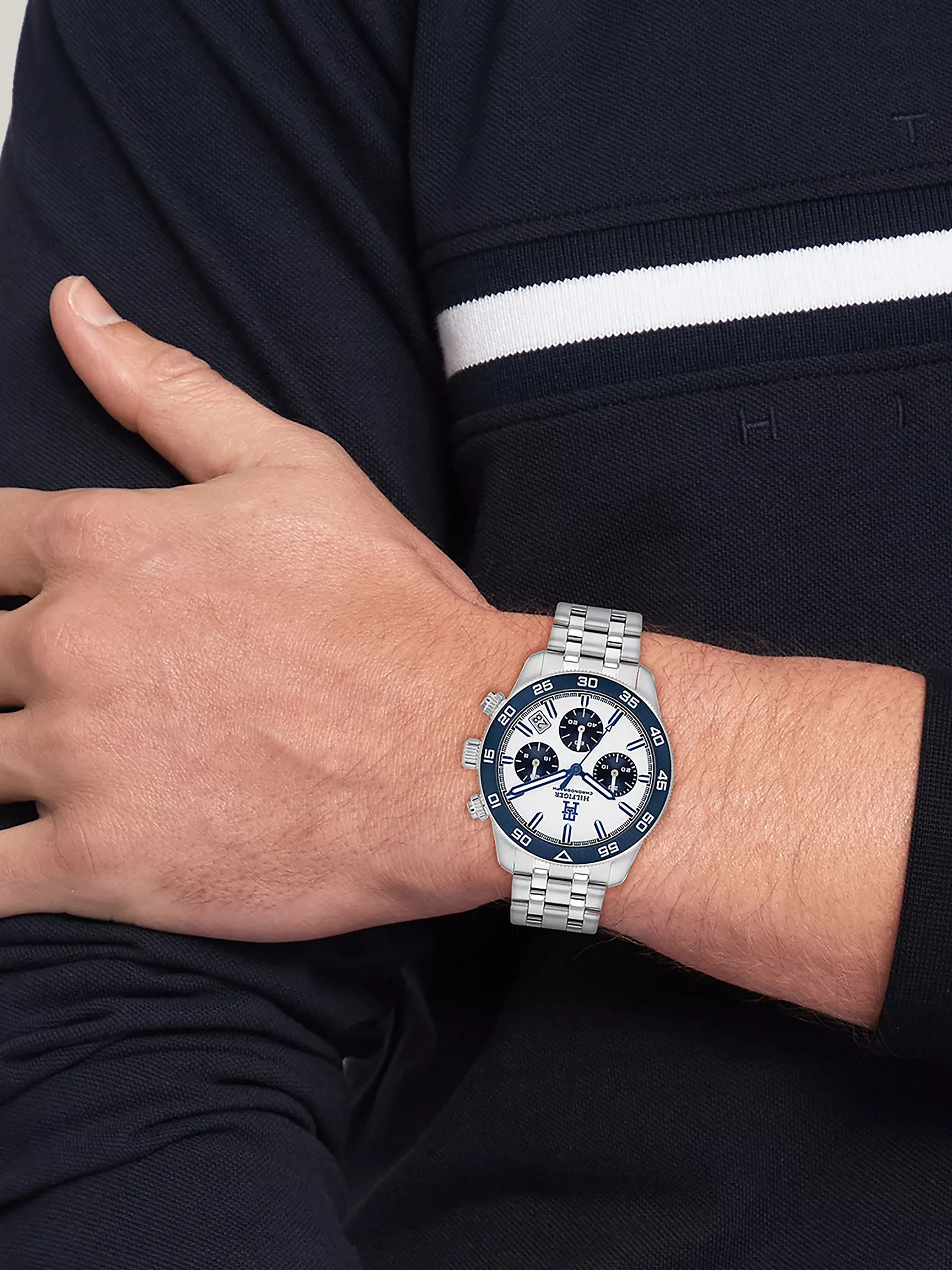 Мужские часы Tommy Hilfiger, Хронограф 41 мм TH85 с белым циферблатом