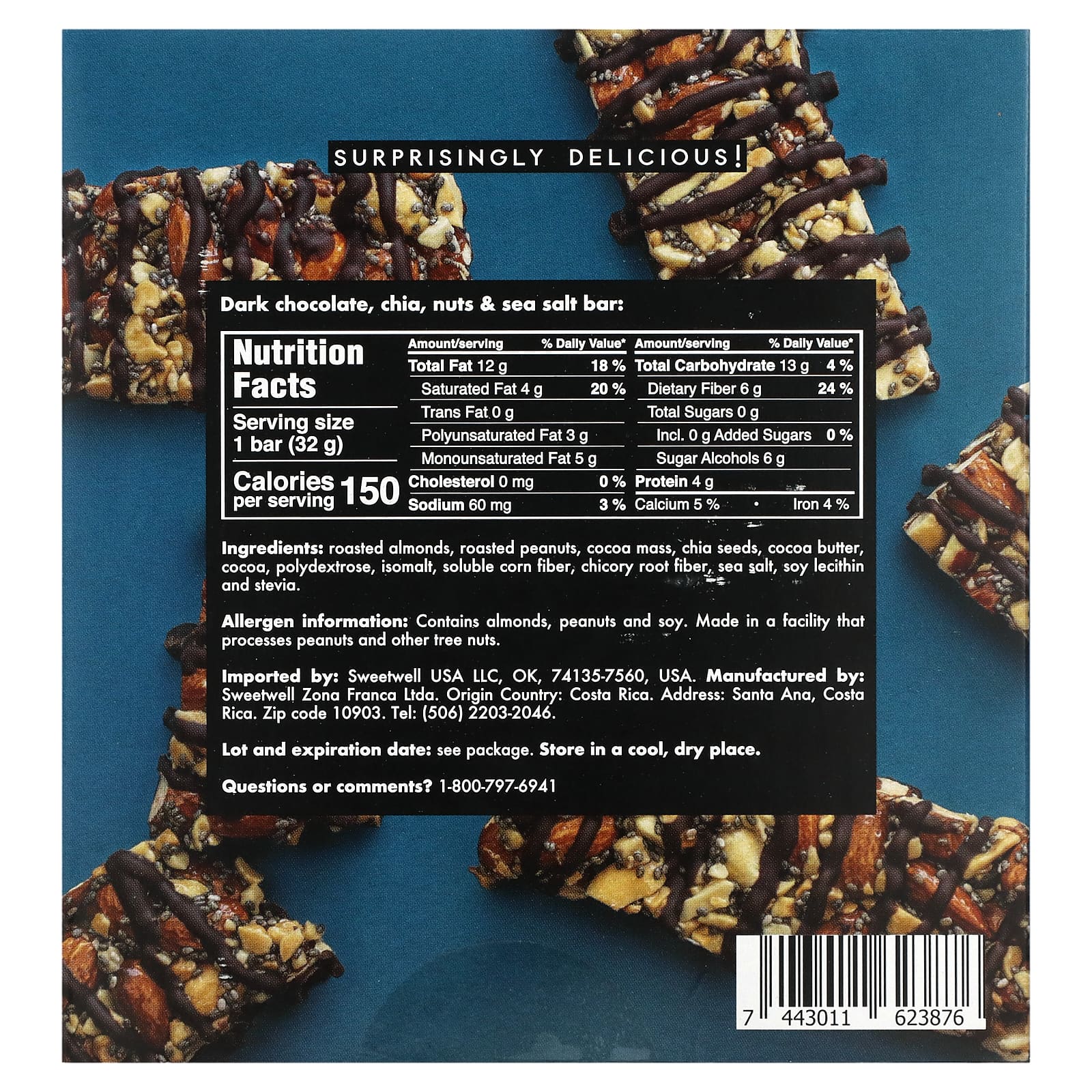 Sweetwell, Keto Bar, чиа, орехи, морская соль и темный шоколад, 10 батончиков по 32 г (1,1 унции)