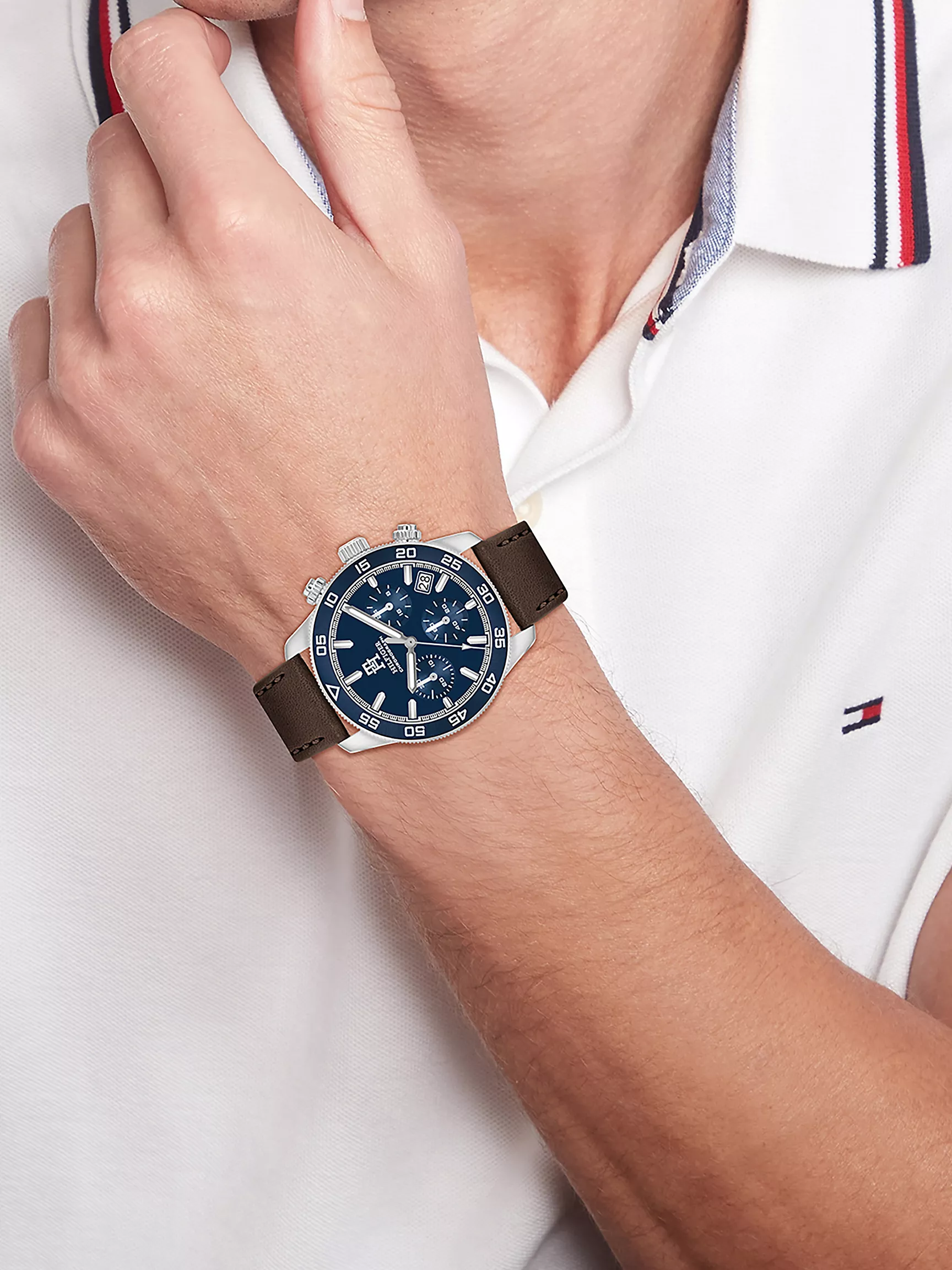 Мужские часы Tommy Hilfiger, Хронограф 41 мм TH85 с коричневым кожаным ремешком