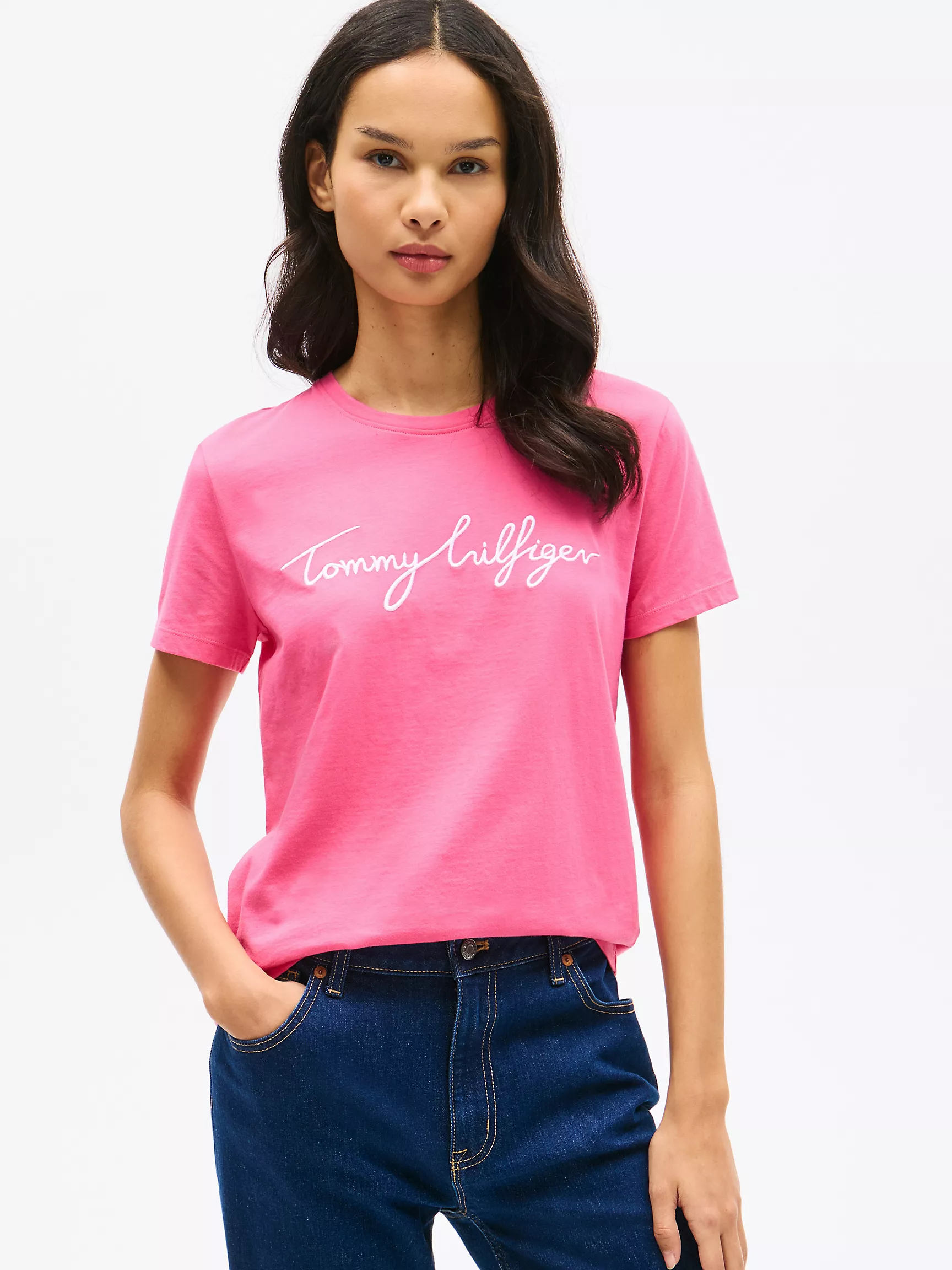 Женская футболка Tommy Hilfiger, Фирменная футболка с круглым вырезом и вышивкой