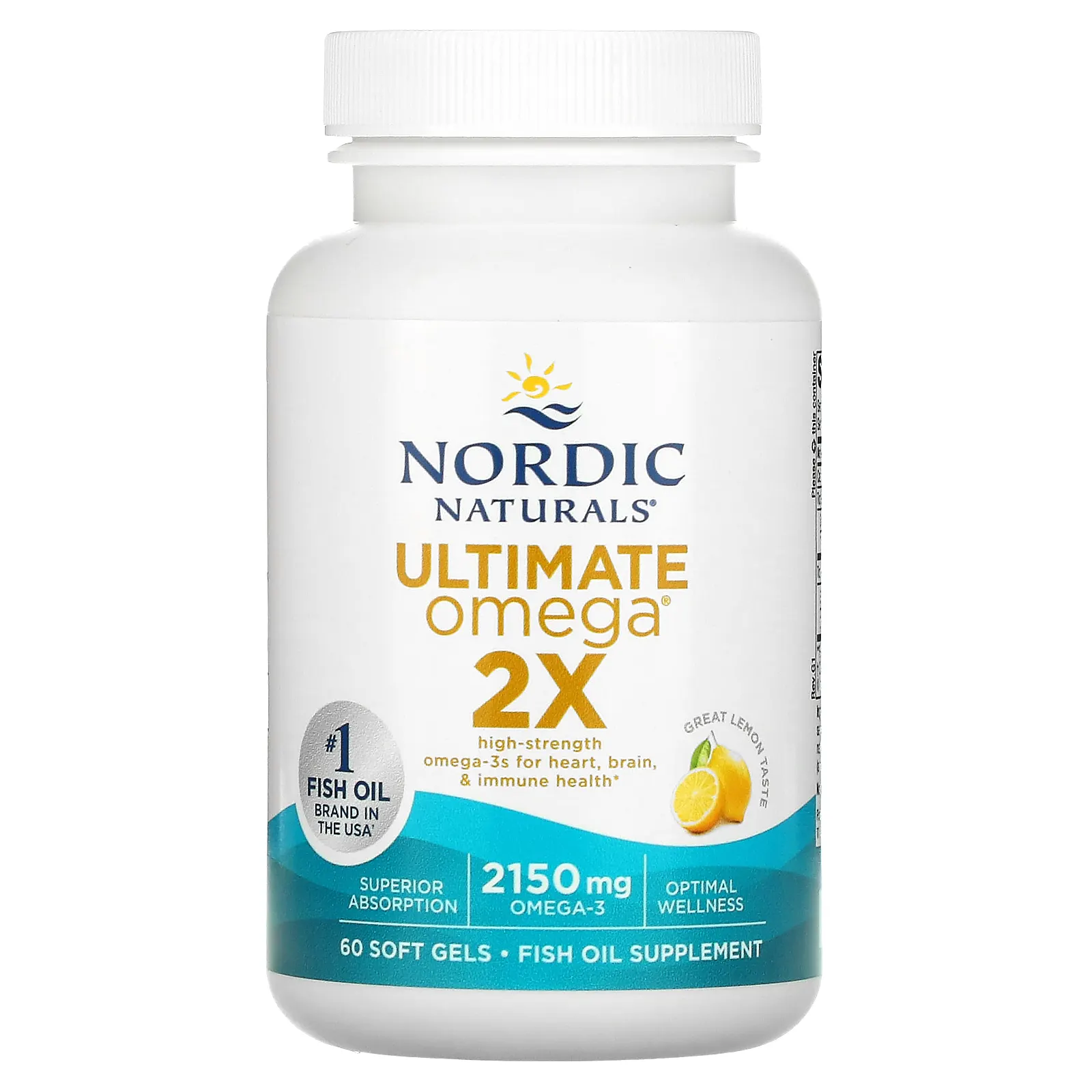 Nordic Naturals, Ultimate Omega 2X, со вкусом лимона, 2150 мг, 60 капсул (1075 мг в 1 капсуле)