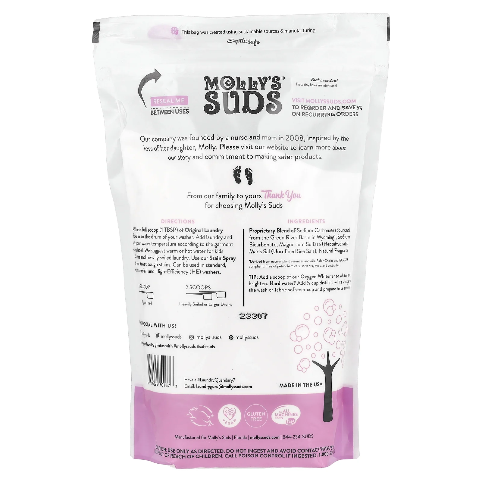 Molly's Suds, Оригинальный стиральный порошок, лотос и пион, 2,28 кг (80,25 унции)