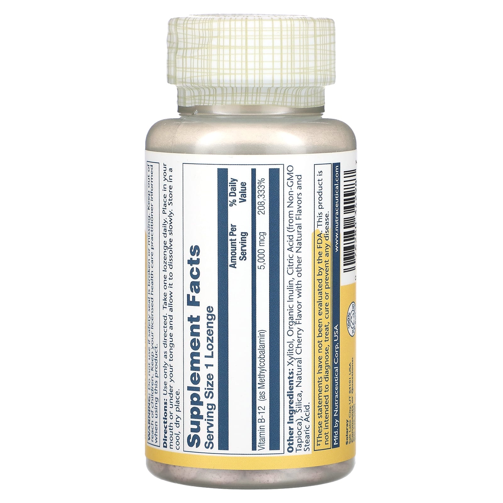 Solaray, Mega Potency Methyl B-12, натуральный вишневый вкус, 5000 мкг, 60 лепешек