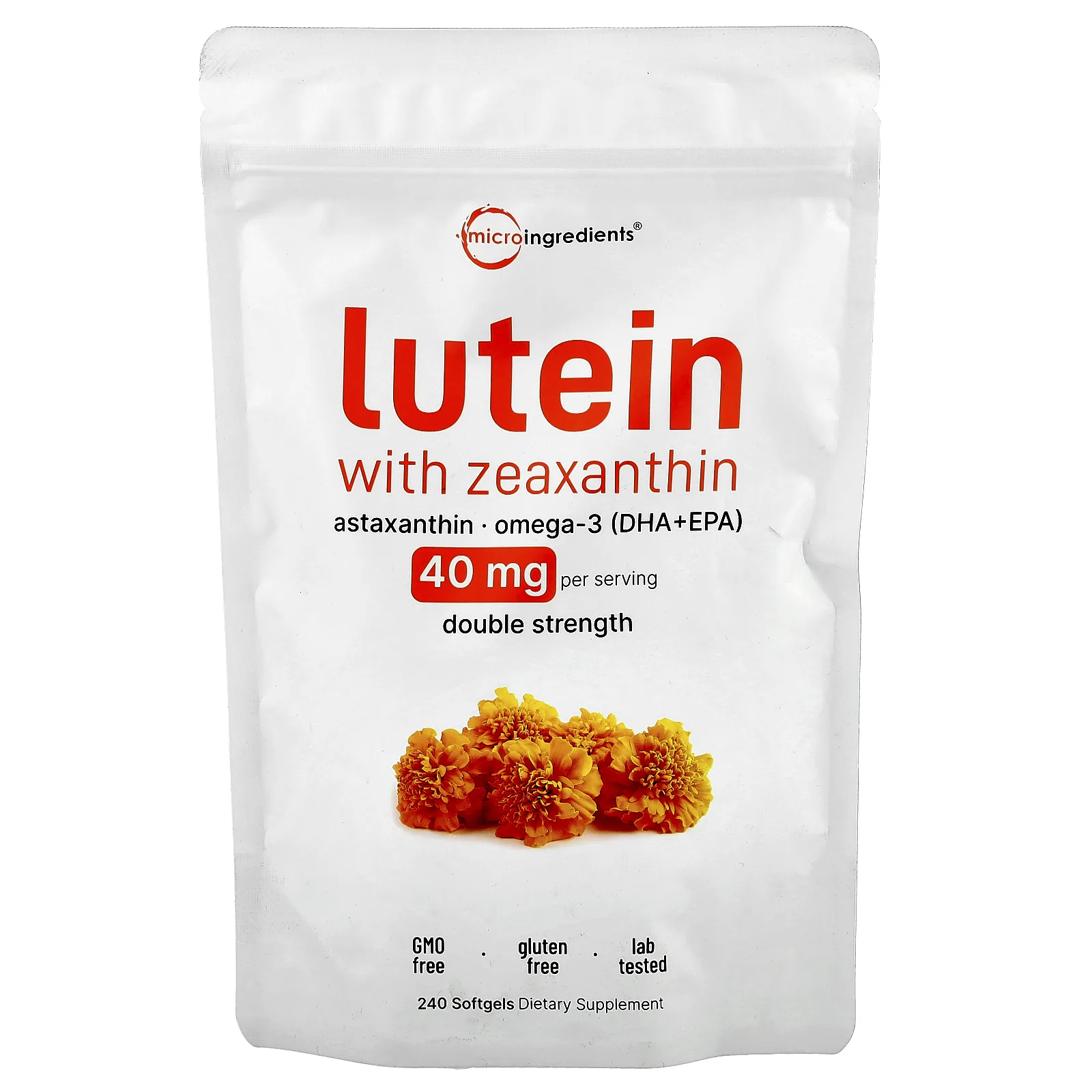 Micro Ingredients, Лютеин с зеаксантином, 40 мг, 240 капсул (20 мг в каждой капсуле)