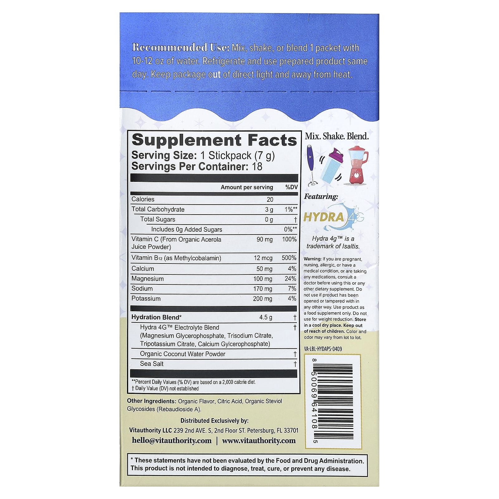 Vitauthority, Active, Hydration+, ананасовый спрей, 18 стиков по 7 г (0,24 унции)