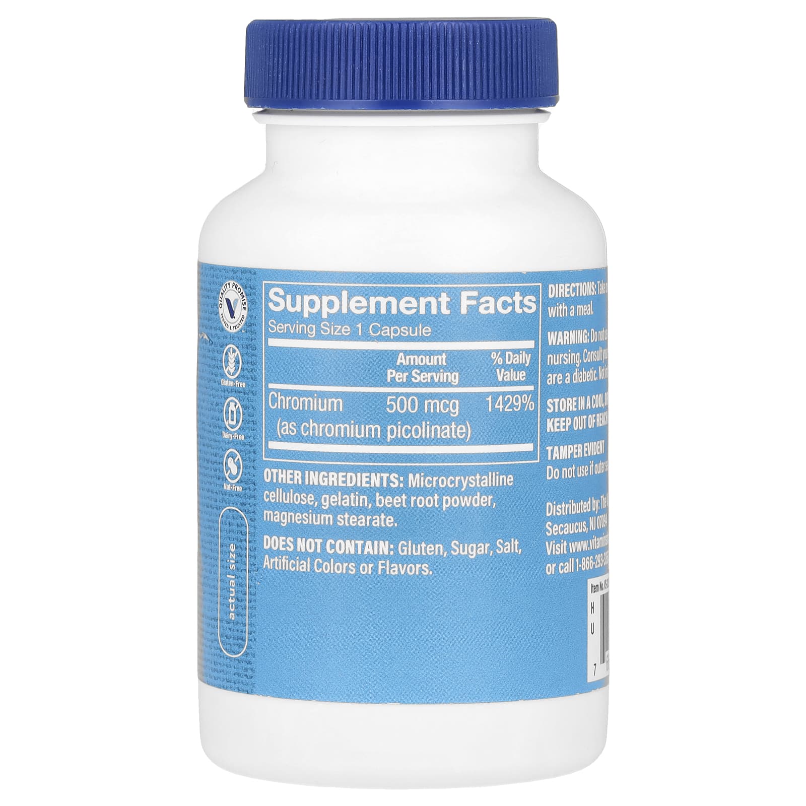 The Vitamin Shoppe, Пиколинат хрома, 500 мкг, 100 капсул