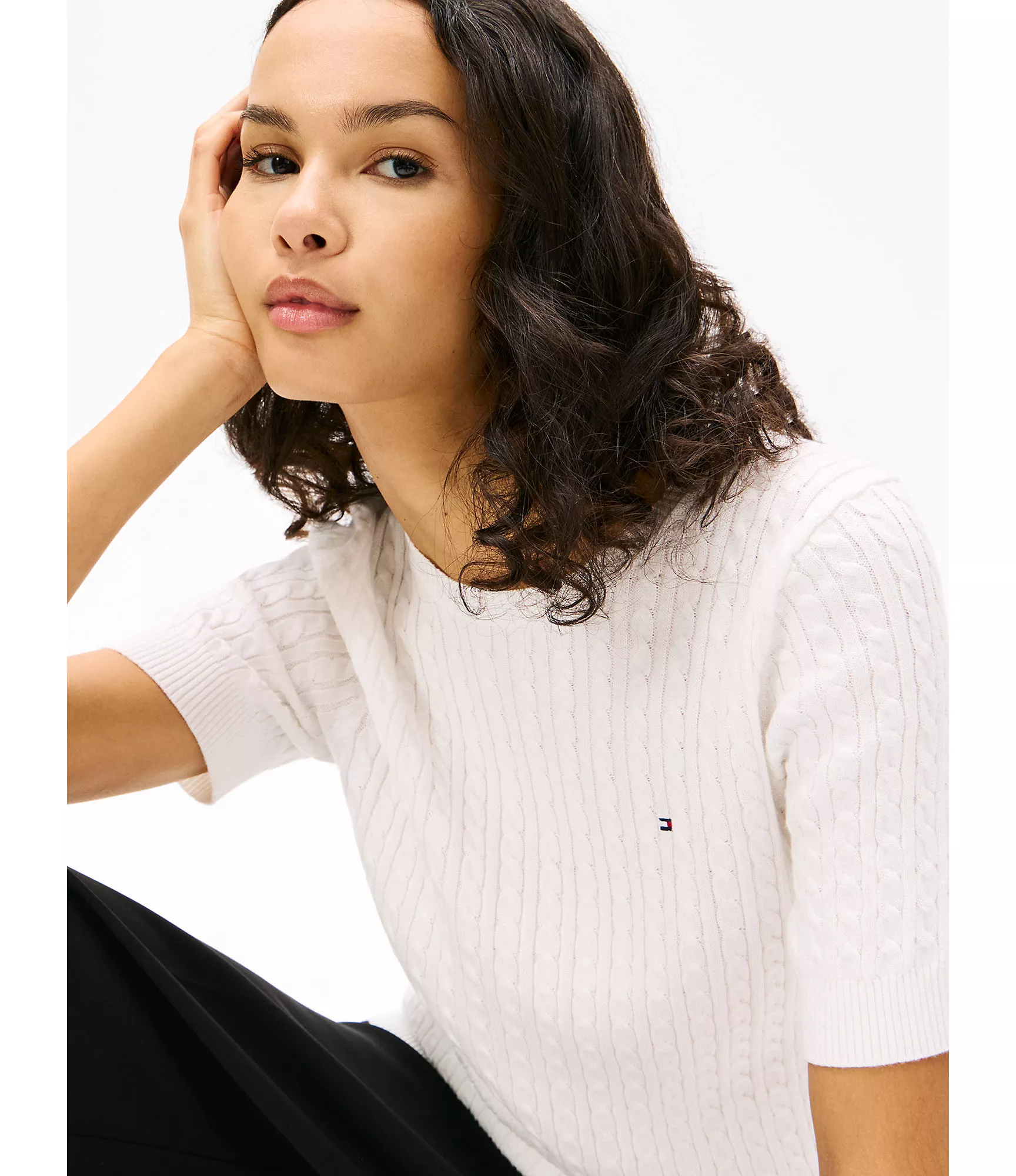 Женский свитер Tommy Hilfiger, Свитер с коротким рукавом и узором "косы"