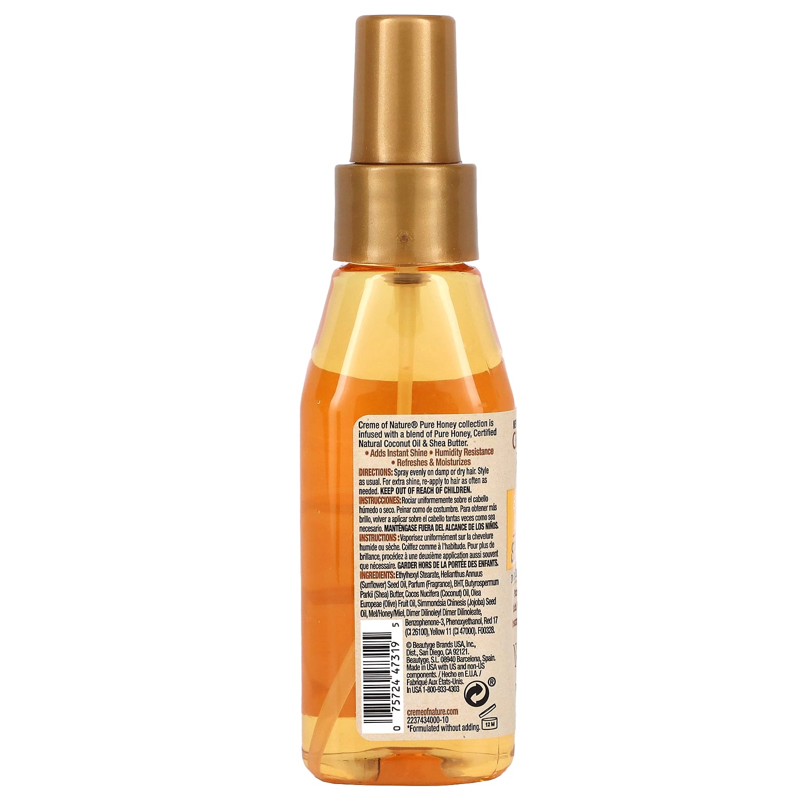 Creme Of Nature, Pure Honey, легкий спрей для блеска без силикона, 118 мл (4 жидк. Унции)