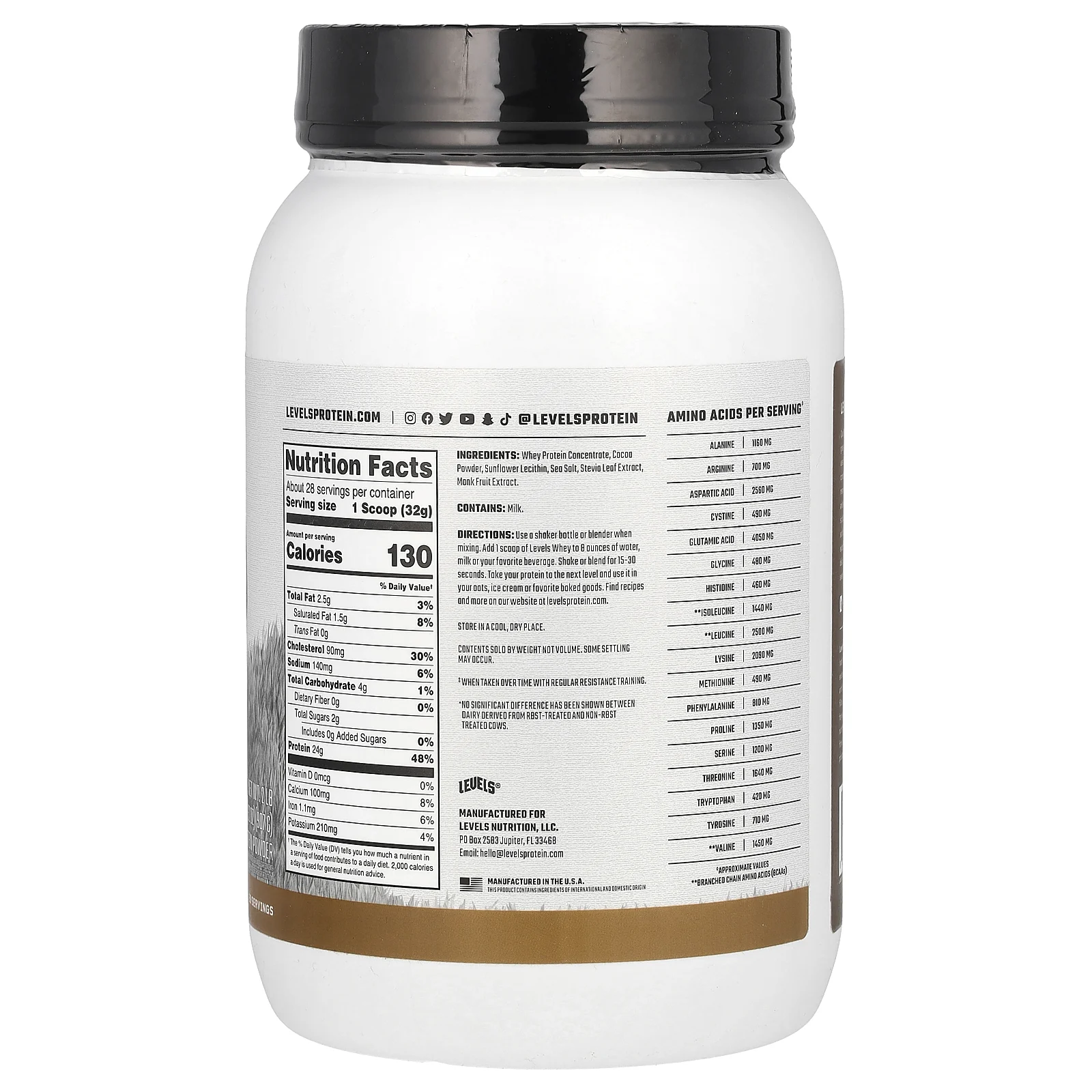 Levels, Порошок из сывороточного протеина травяного откорма, двойной шоколад, 907 г (2 фунта)