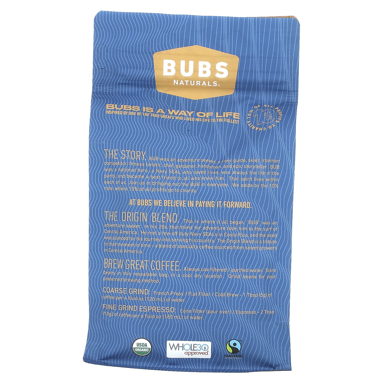 BUBS Naturals, Bubs Brew, смесь The Origin, цельные бобы, темная обжарка, 340 г (12 унций)