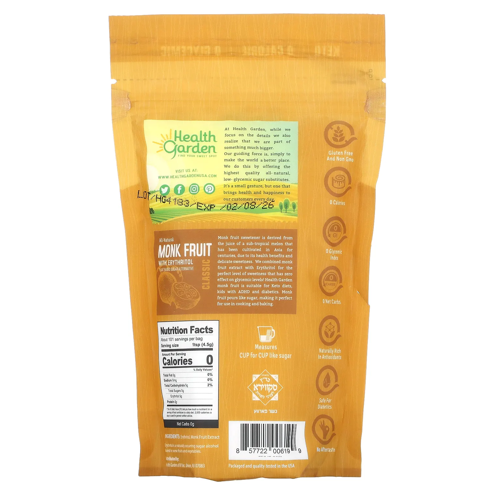 Health Garden, Полностью натуральный подсластитель из архата, классический, 453 г (1 фунт)