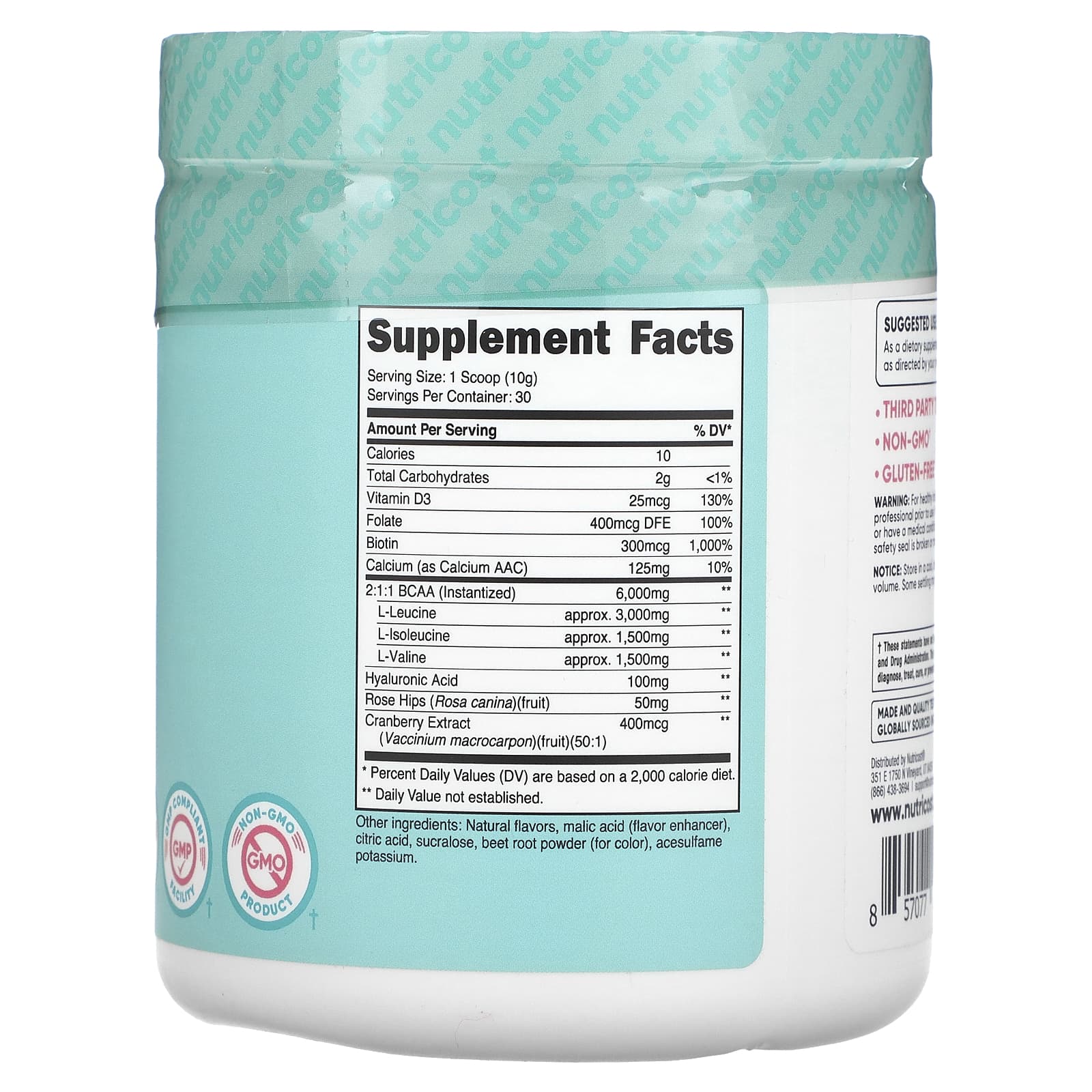 Nutricost, BCAA для женщин, с гиалуроновой кислотой, фолатом, биотином и кальцием, арбуз, 288 г (10,2 унции)