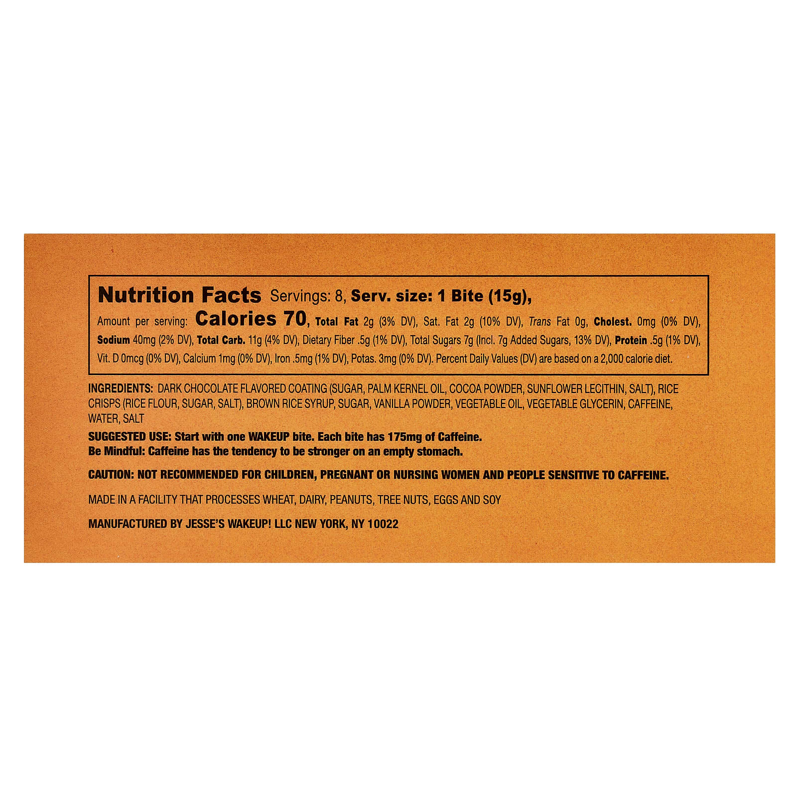 Jesse's WAKEUP!, Rice Crisp Bites, темный шоколад, 8 пакетиков по 15 г (0,53 унции)