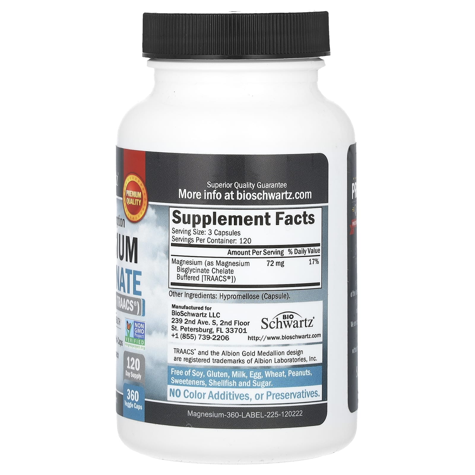 BioSchwartz, Maximum Absorption, бисглицинат магния, 360 вегетарианских капсул