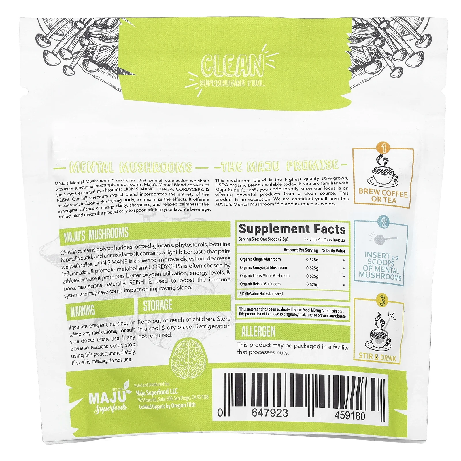 Maju Superfoods, Maju's Mental Mushrooms ™, 80 г (2,82 унции)