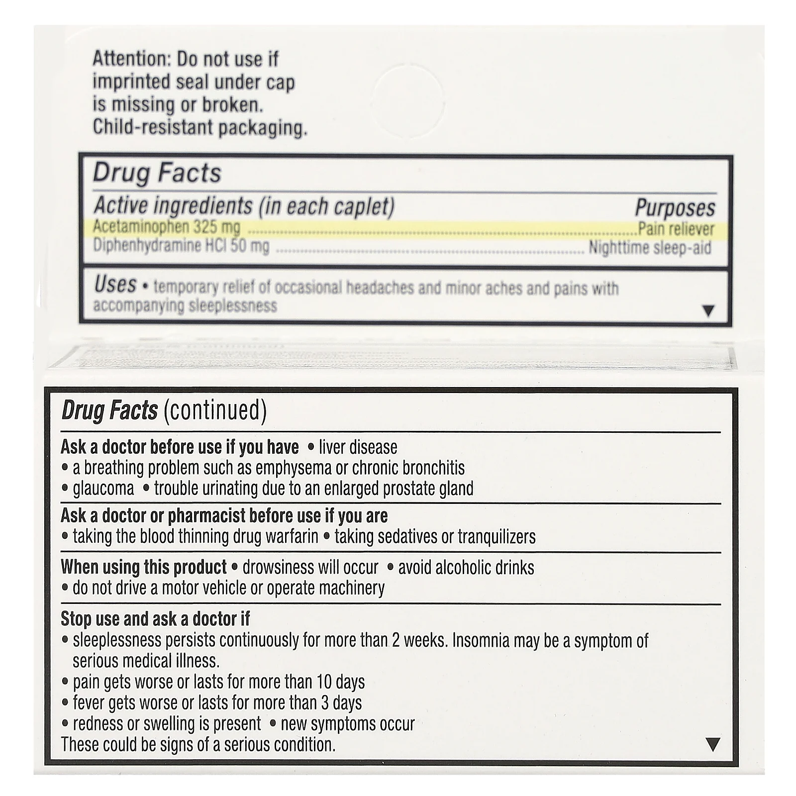 Unisom, PM Pain, средство для ночного сна и обезболивающее, 30 капсул