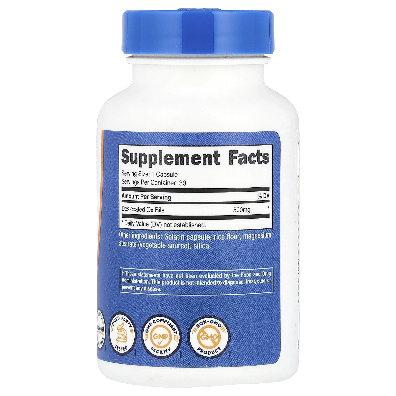 Nutricost, Бычья желчь, 500 мг, 30 капсул