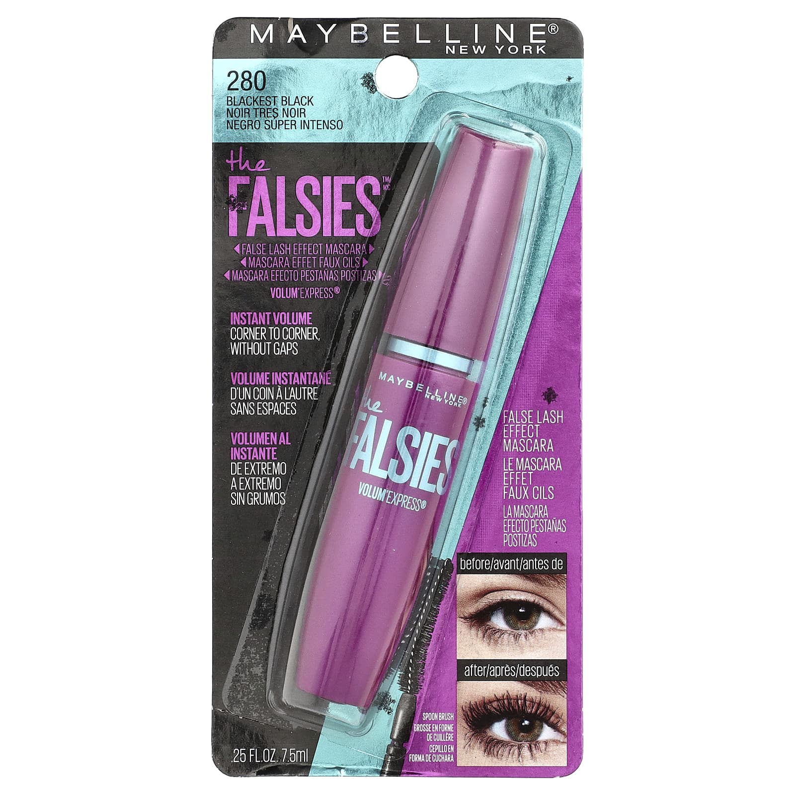 Maybelline, The Falsies™, тушь с эффектом накладных ресниц, оттенок 280 черный, 7,5 мл (0,25 жидк. унции)