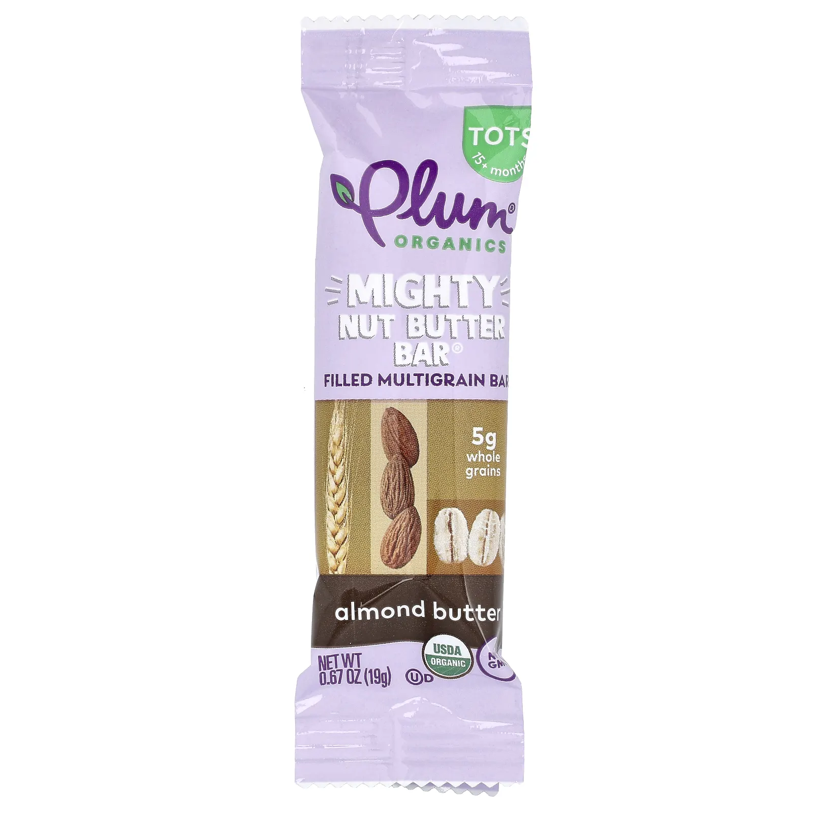 Plum Organics, Mighty Nut Butter Bar, для детей от 15 месяцев, миндальное масло, 5 батончиков, по 19 г (0,67 унции)
