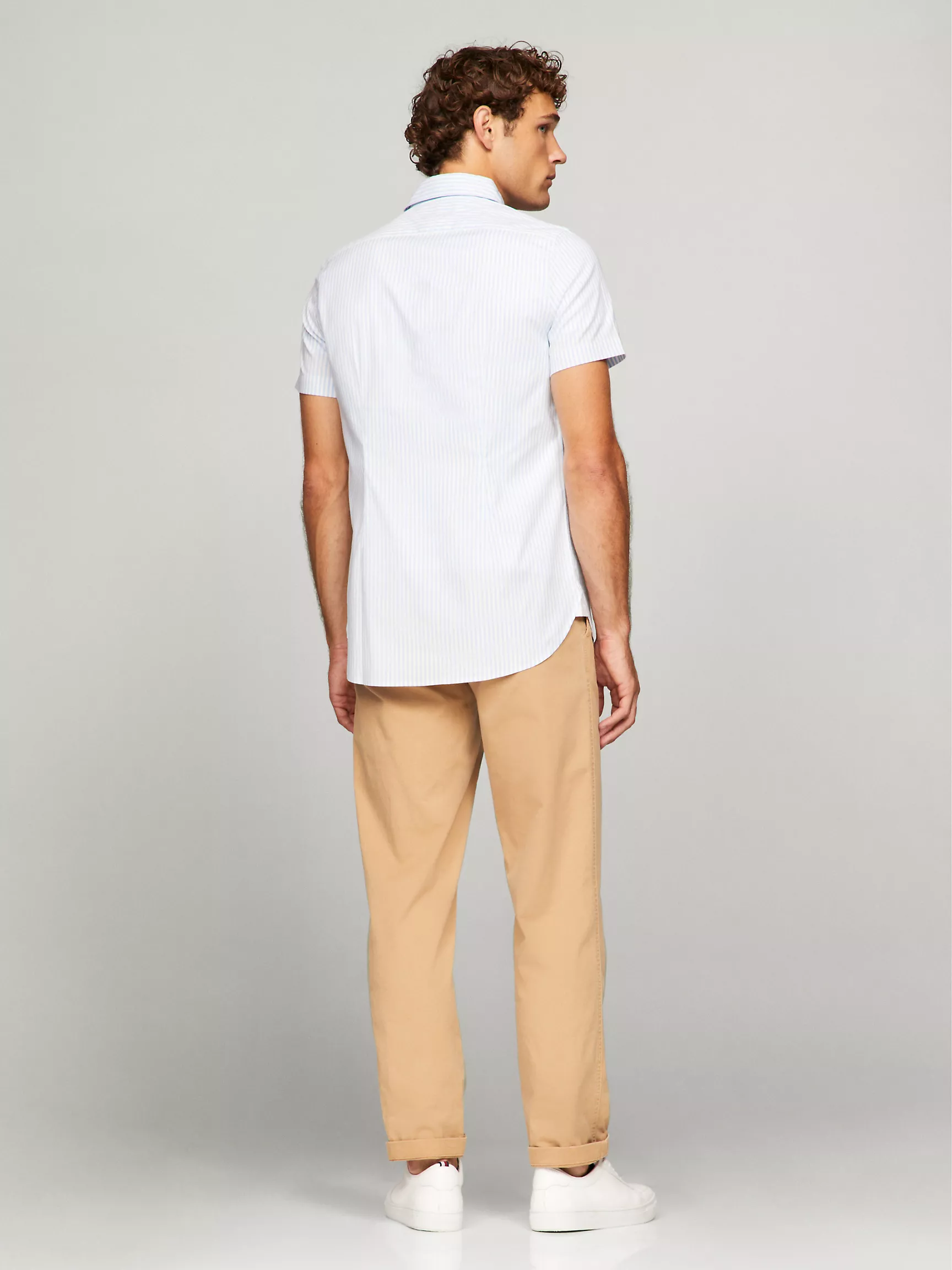 Мужская рубашка Tommy Hilfiger, Приталенная рубашка из поплина в полоску с короткими рукавами