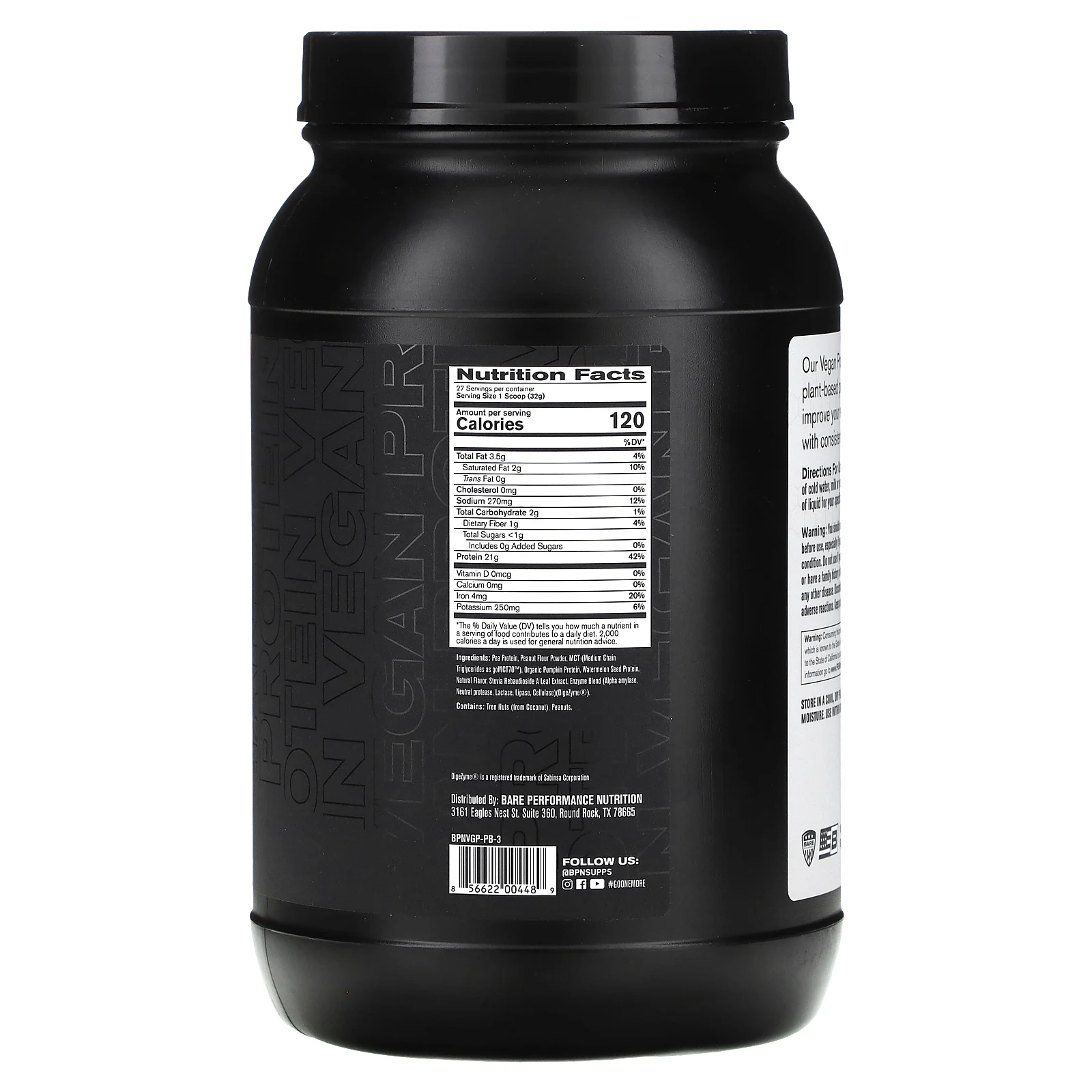 BPN, Vegan Protein, печенье с арахисовой пастой, 862 г (1 фунт)