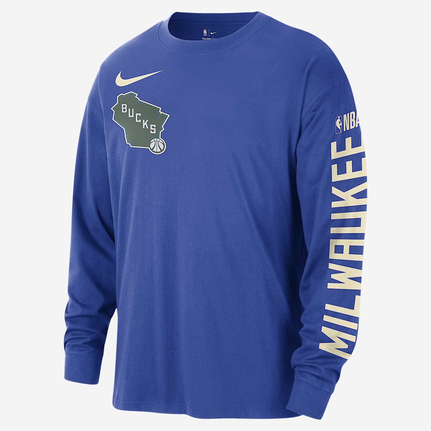 Milwaukee Bucks Courtside City Edition Men's Nike NBA Max90 Long-Sleeve T-Shirt