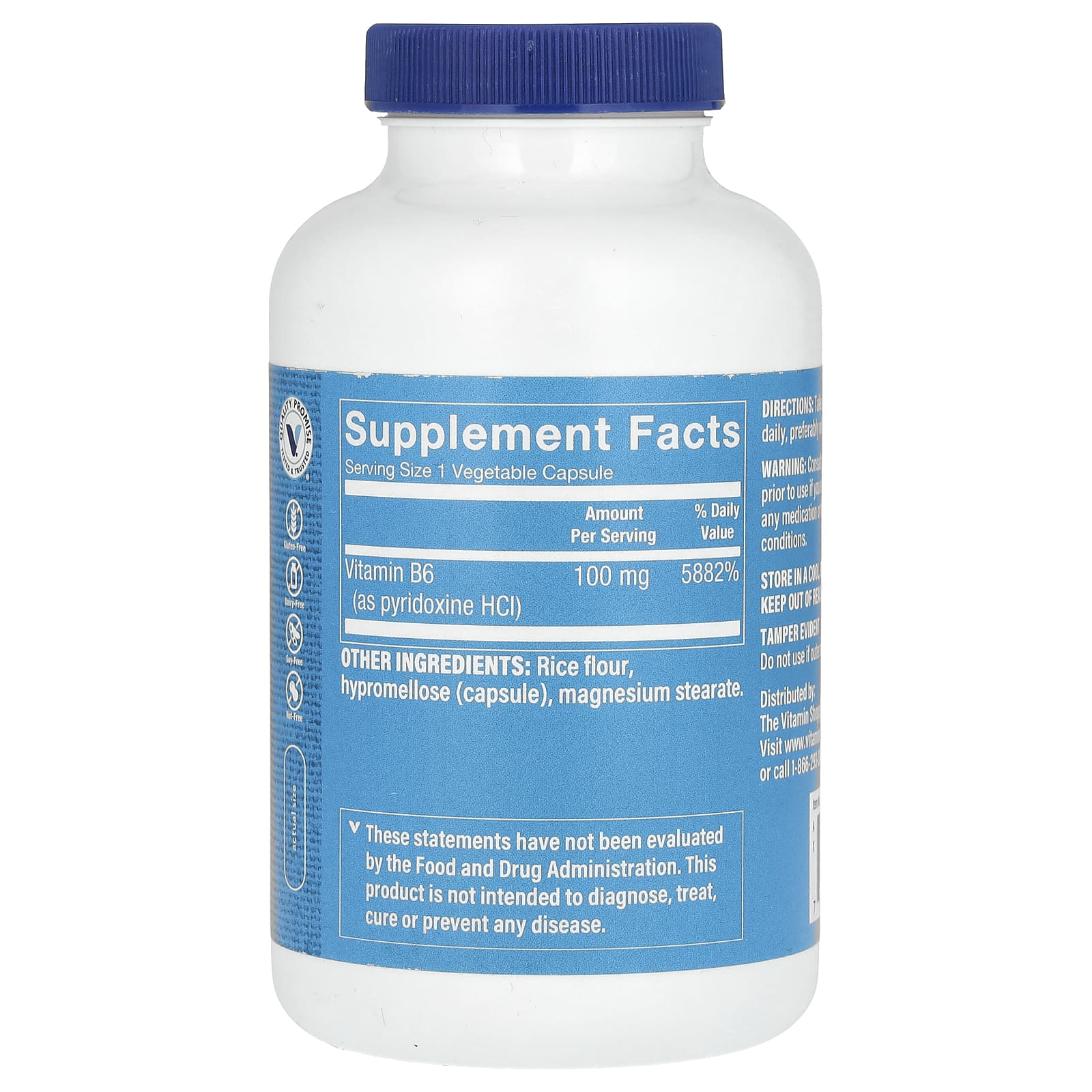 The Vitamin Shoppe, Витамин B6, 100 мг, 300 растительных ингредиентов