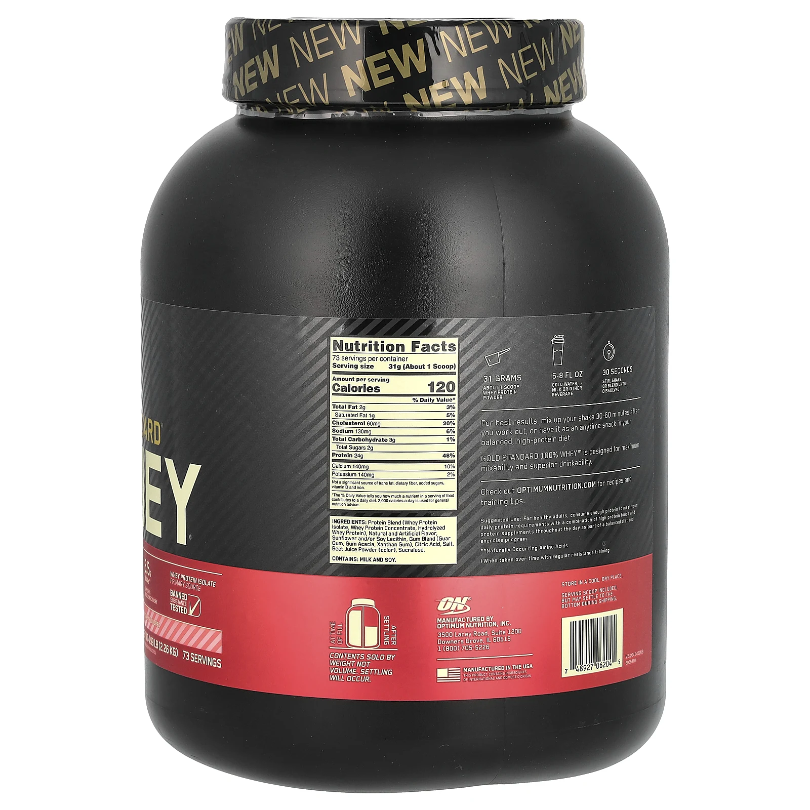 Optimum Nutrition, Gold Standard 100% Whey, сыворотка, клубника и сливки, 2,26 кг (4,98 фунта)