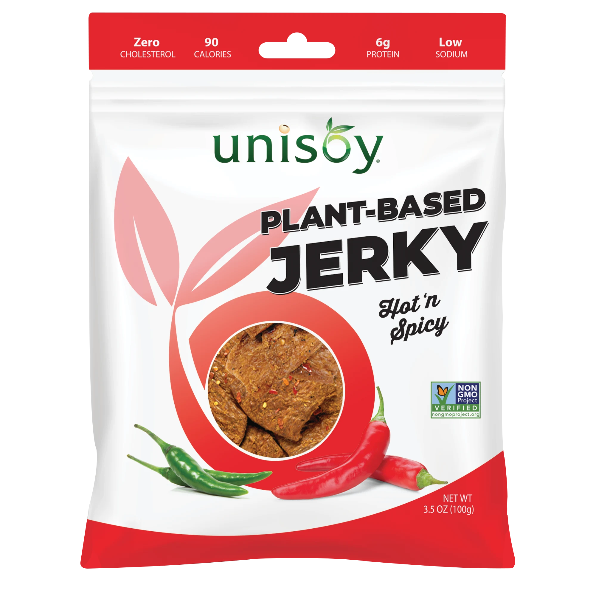 Unisoy, Растительное вяленое мясо, острые и пряные, 100 г (3,5 унции)