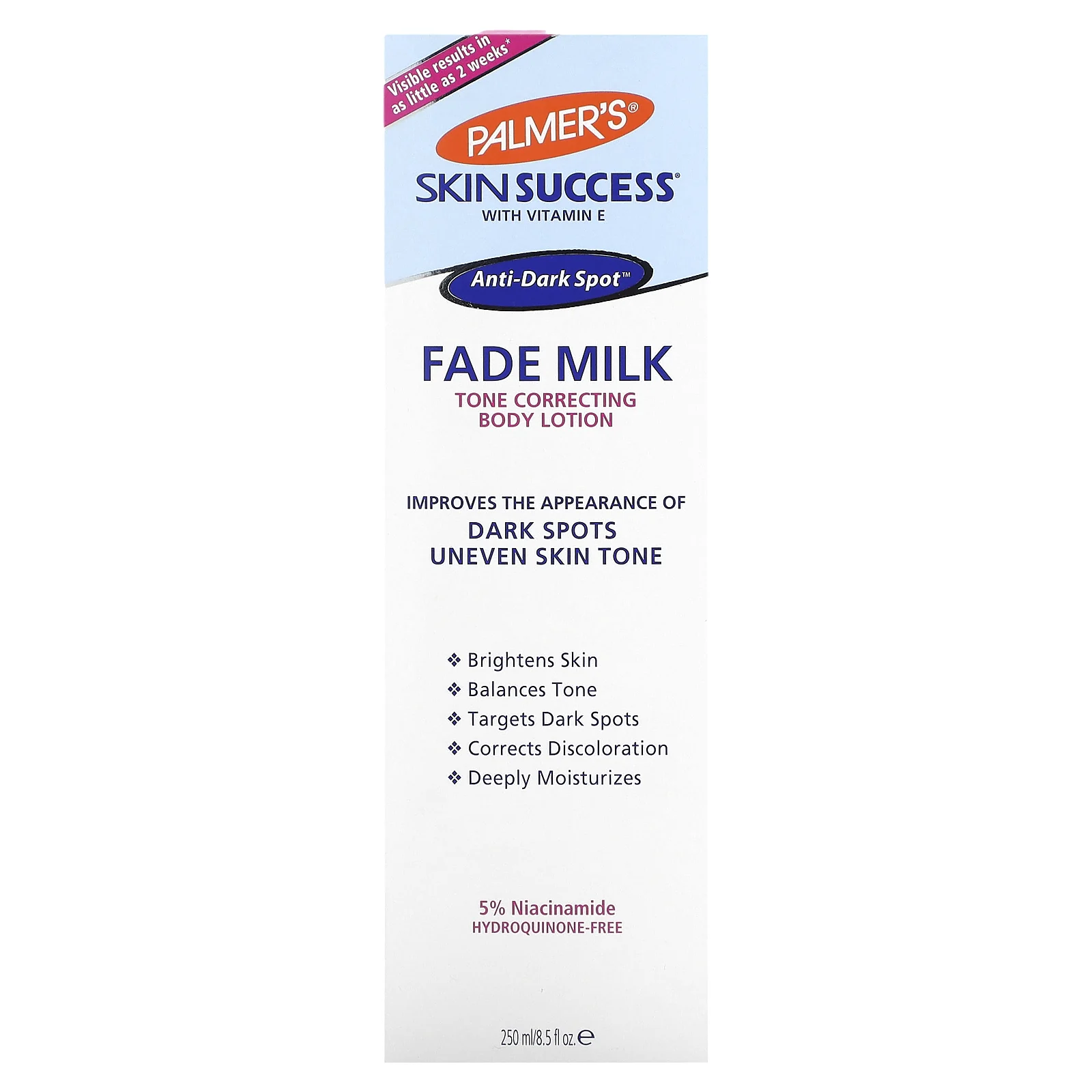 Palmer's, Skin Success with Vitamin E, Fade Milk, лосьон для тела, корректирующий тонус, 250 мл (8,5 жидк. Унции)