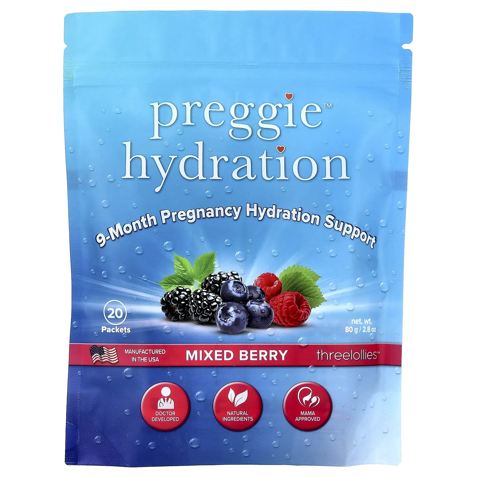 Preggie, Hydration, ягодное ассорти, 20 пакетиков по 4 г (0,14 унции)