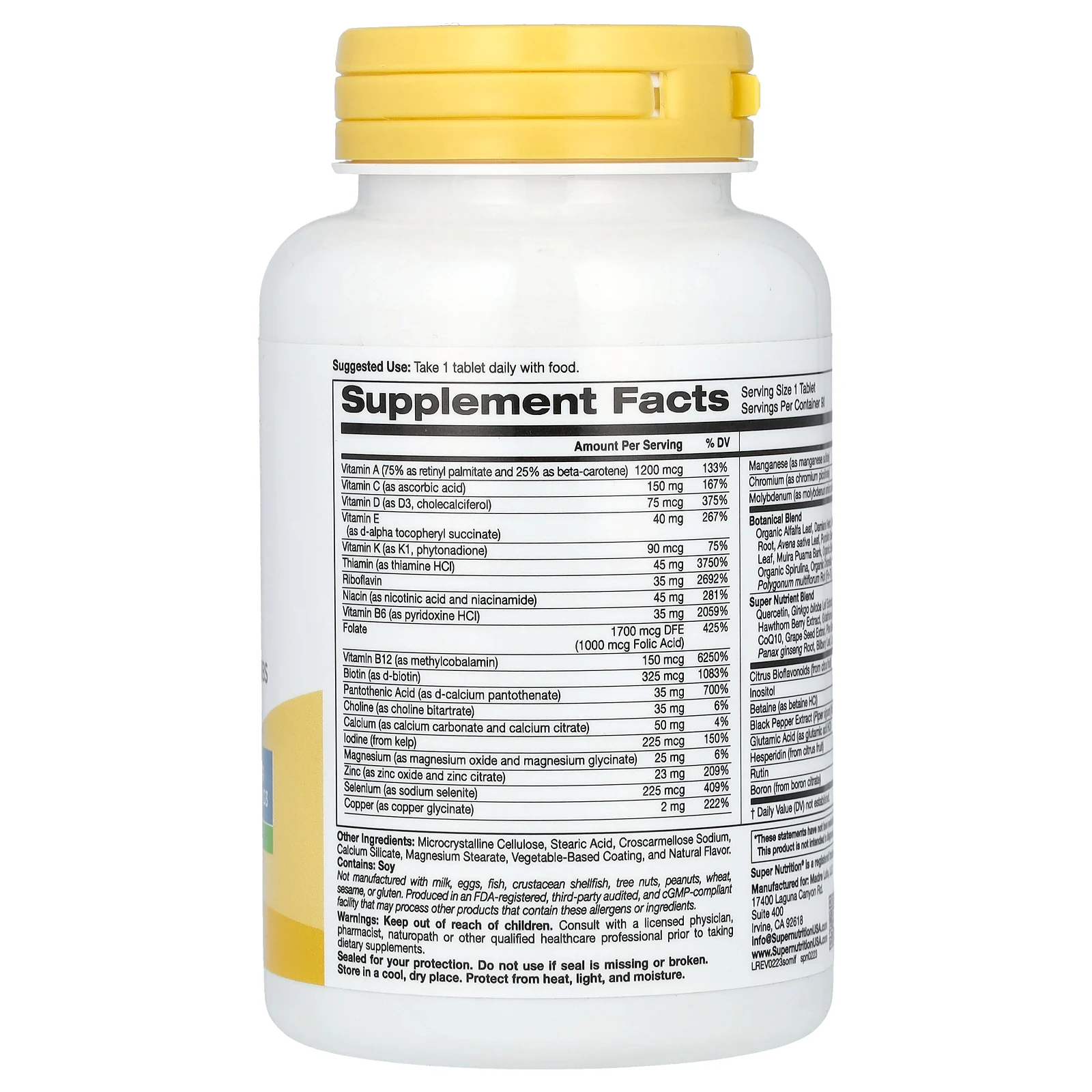 Super Nutrition, SimplyOne, мультивитамины и полезные травы для мужчин, без железа, 90 таблеток